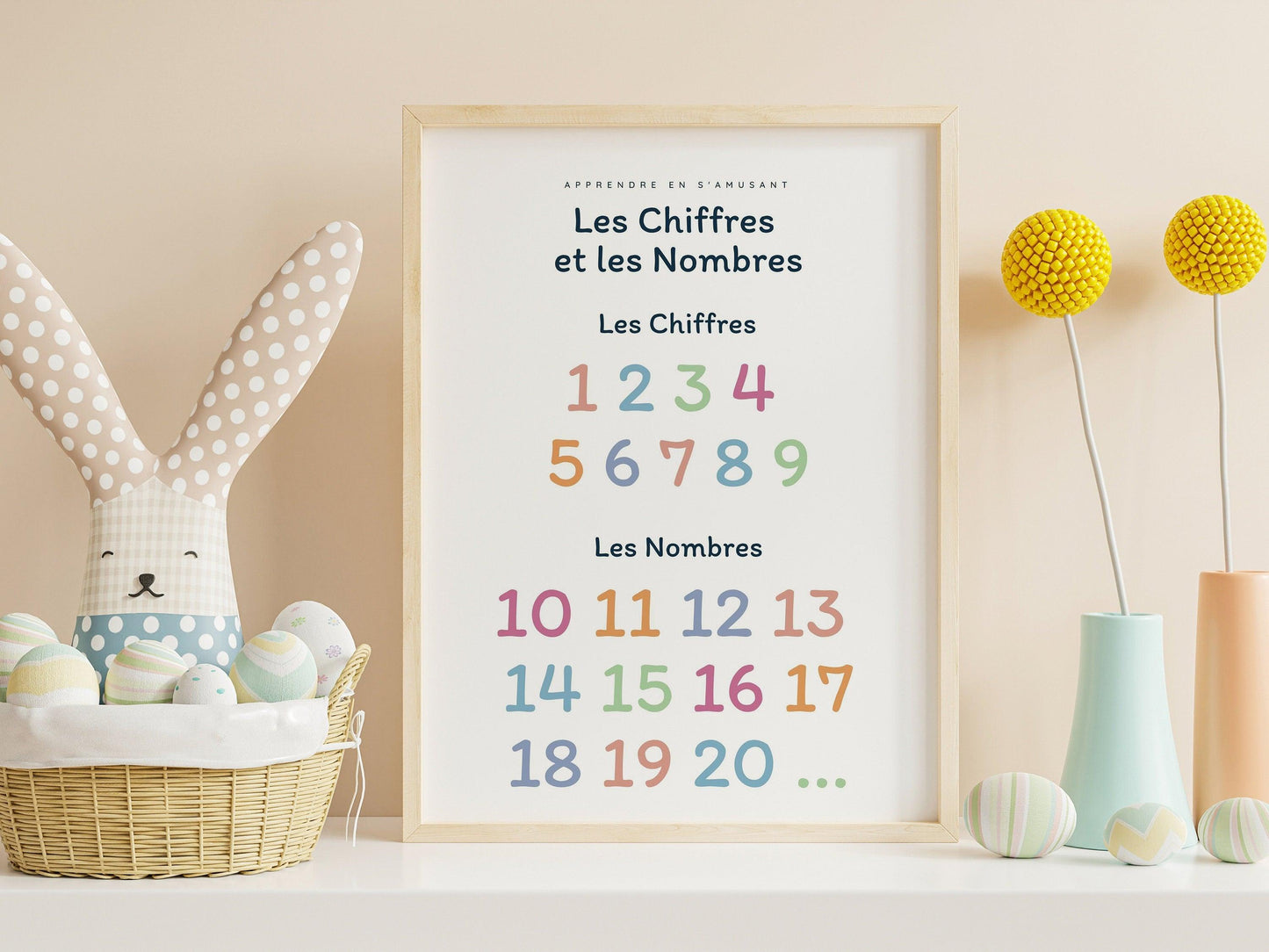 Affiche Apprendre les Chiffres et les Nombres Compter 1 2 3 4 pour chambre enfant école maternelle, primaire - poster enfant garçon et fille - Imagine.affiche