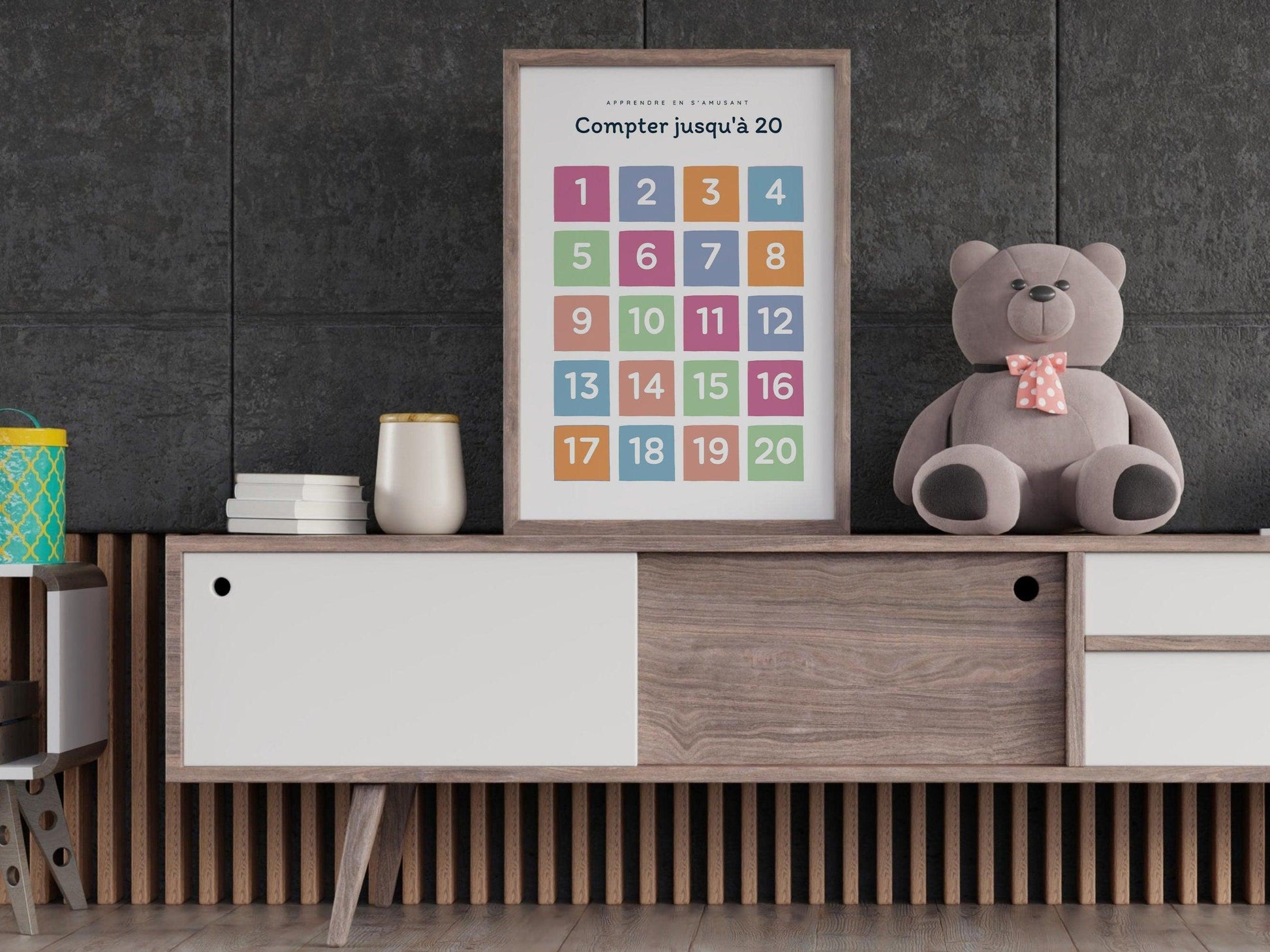 Affiche Apprendre à Compter jusqu'à 20 - 1 2 3 4 pour chambre enfant école maternelle primaire - poster enfant garçon et fille apprentissage - Imagine.affiche
