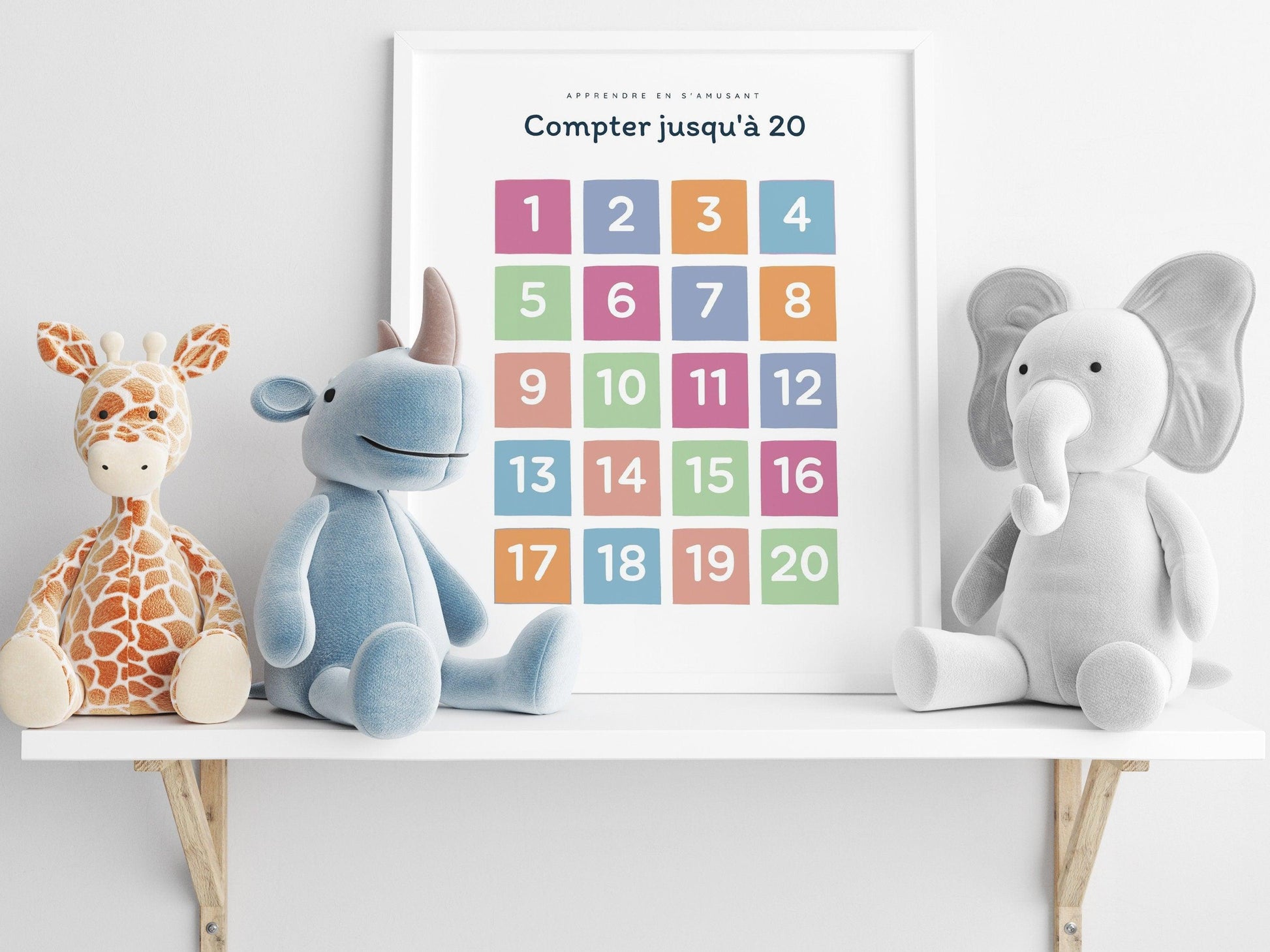 Affiche Apprendre à Compter jusqu'à 20 - 1 2 3 4 pour chambre enfant école maternelle primaire - poster enfant garçon et fille apprentissage - Imagine.affiche