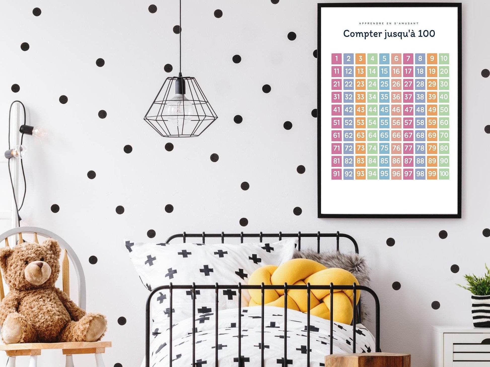 Affiche Apprendre à Compter jusqu'à 100 - 1 2 3 4 pour chambre enfant école maternelle primaire poster enfant garçon et fille apprentissage - Imagine.affiche