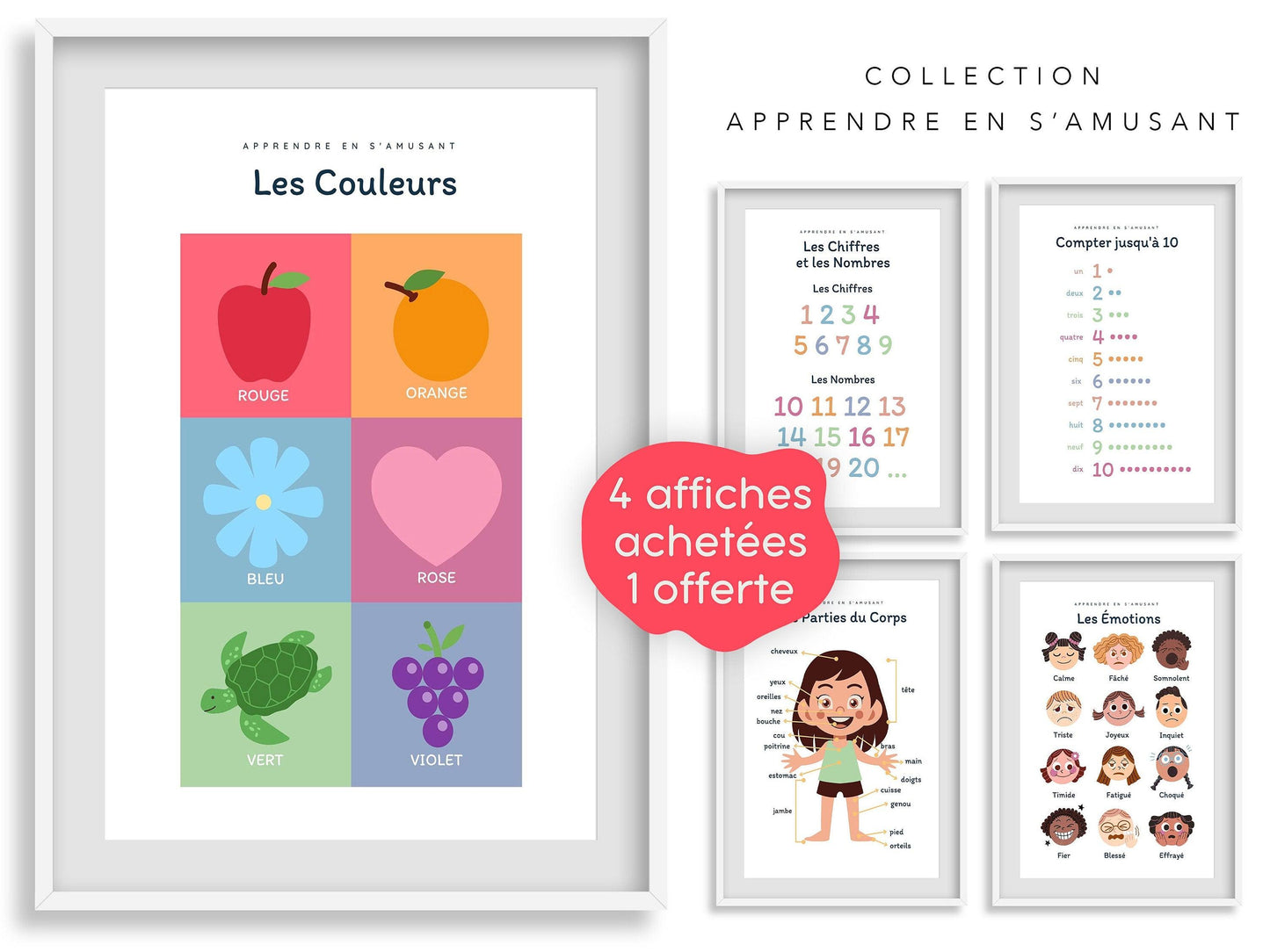 Affiche Les couleurs rouge bleu jaune salle de jeu - chambre enfant école maternelle primaire - poster enfant garçon et fille apprentissage - Imagine.affiche