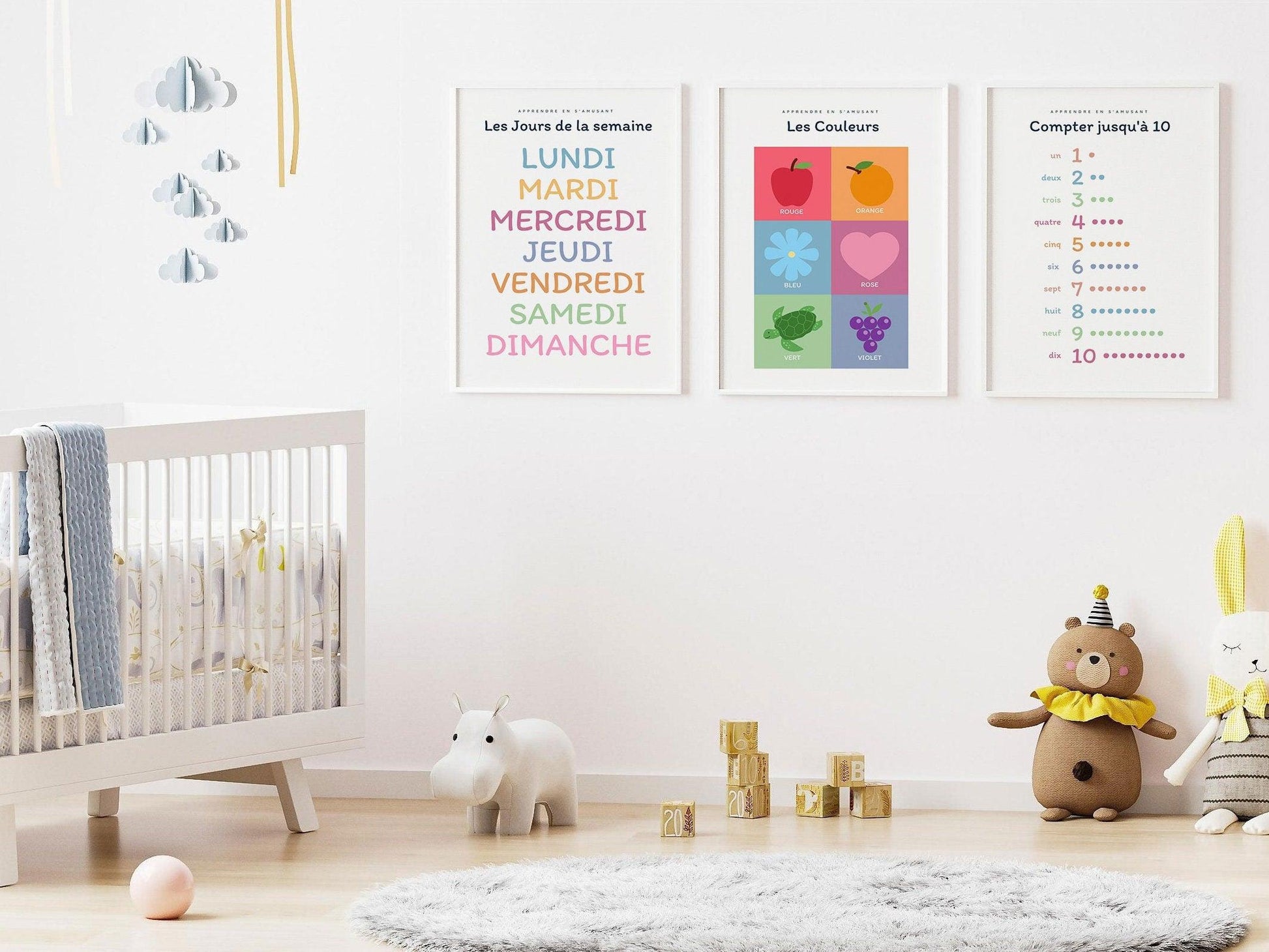 Affiche Les couleurs rouge bleu jaune salle de jeu - chambre enfant école maternelle primaire - poster enfant garçon et fille apprentissage - Imagine.affiche