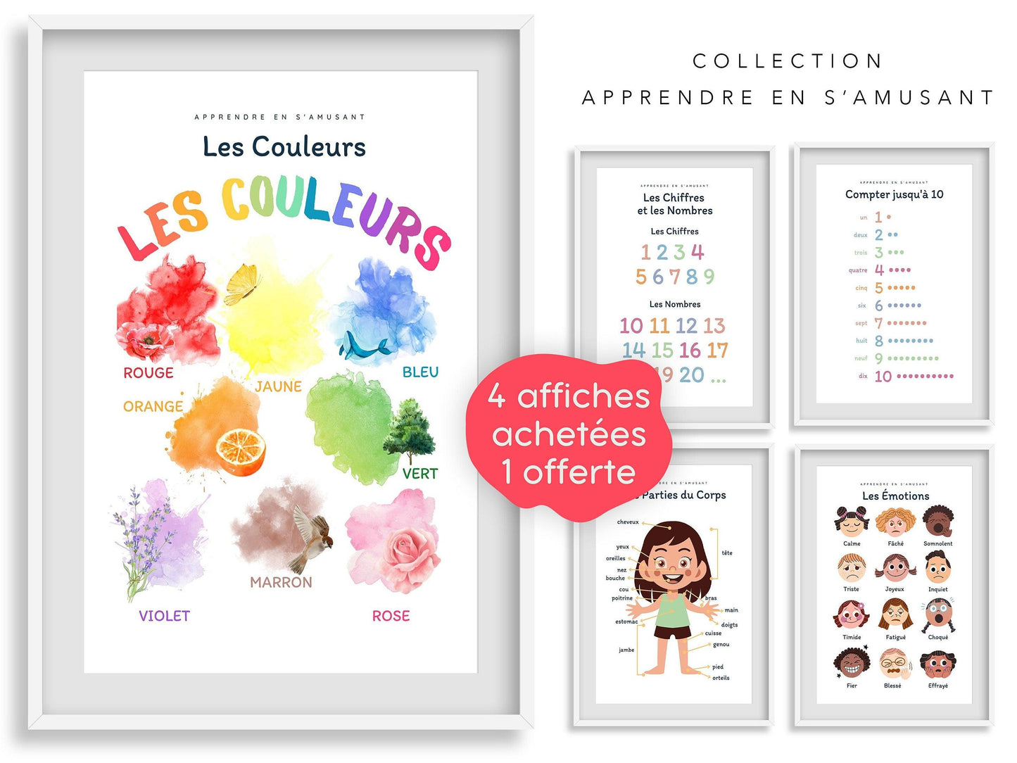 Affiche Les couleurs rouge bleu jaune salle de jeu - chambre enfant école maternelle primaire - poster enfant garçon et fille apprentissage - Imagine.affiche