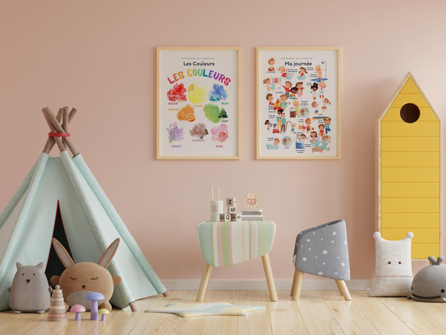 Affiche Les couleurs rouge bleu jaune salle de jeu - chambre enfant école maternelle primaire - poster enfant garçon et fille apprentissage - Imagine.affiche
