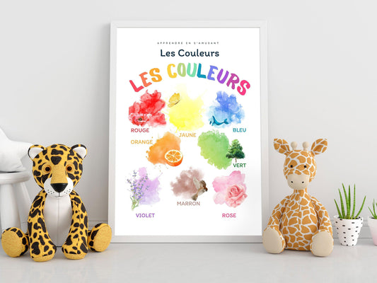 Affiche Les couleurs rouge bleu jaune salle de jeu - chambre enfant école maternelle primaire - poster enfant garçon et fille apprentissage - Imagine.affiche