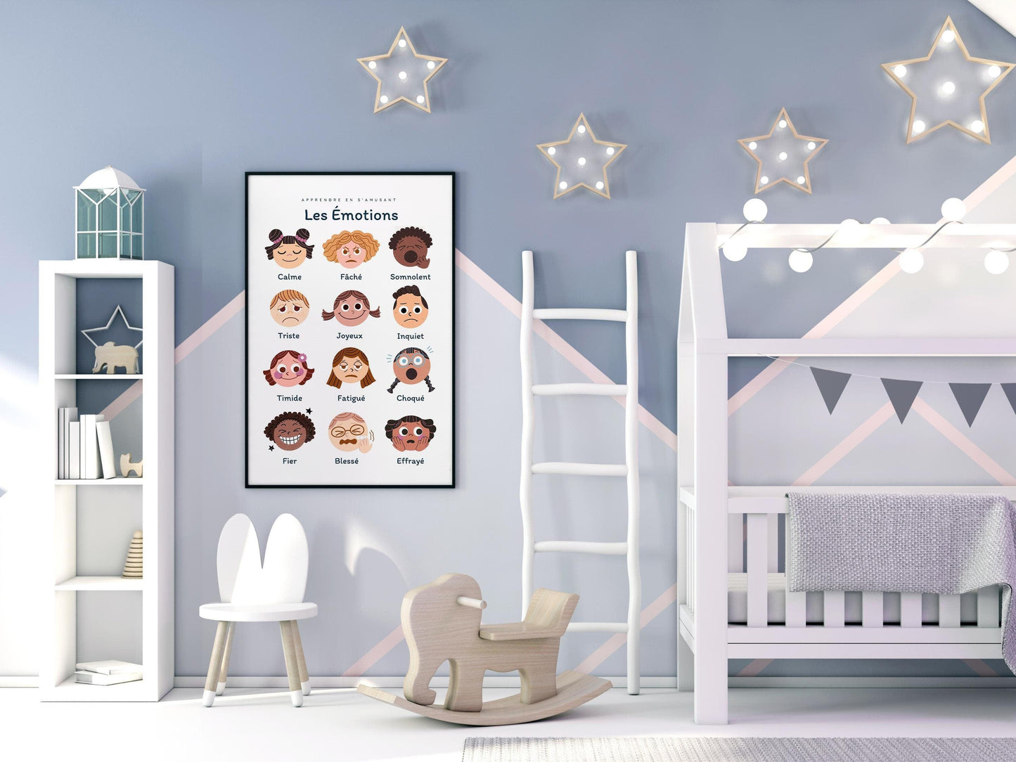 Affiche Les émotions - calme colère triste effrayé - chambre enfant école maternelle primaire - poster enfant garçon et fille apprentissage - Imagine.affiche