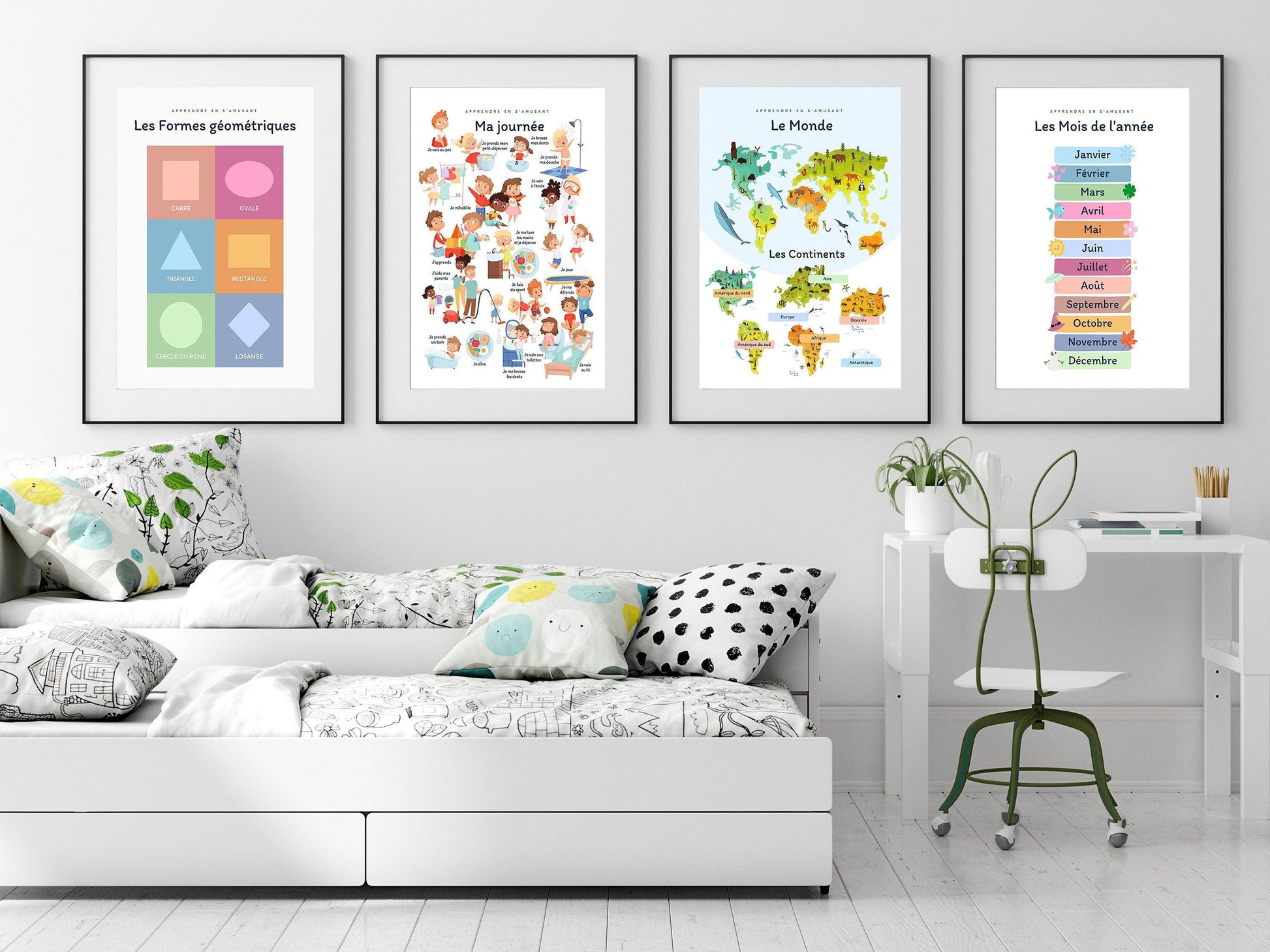 Affiche Les formes - rond carré losange triangle - chambre enfant école maternelle primaire - poster enfant garçon et fille apprentissage - Imagine.affiche