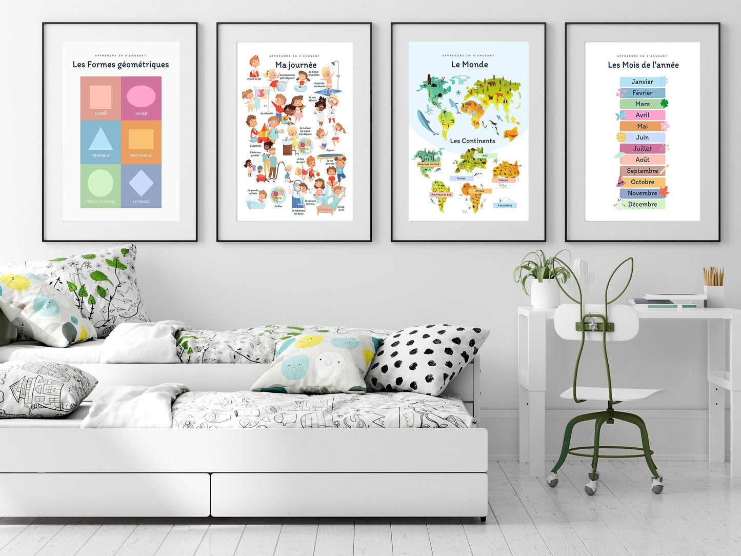 Affiche Ma journée - se doucher, aller à l'école - chambre enfant école maternelle primaire - poster enfant garçon et fille apprentissage - Imagine.affiche