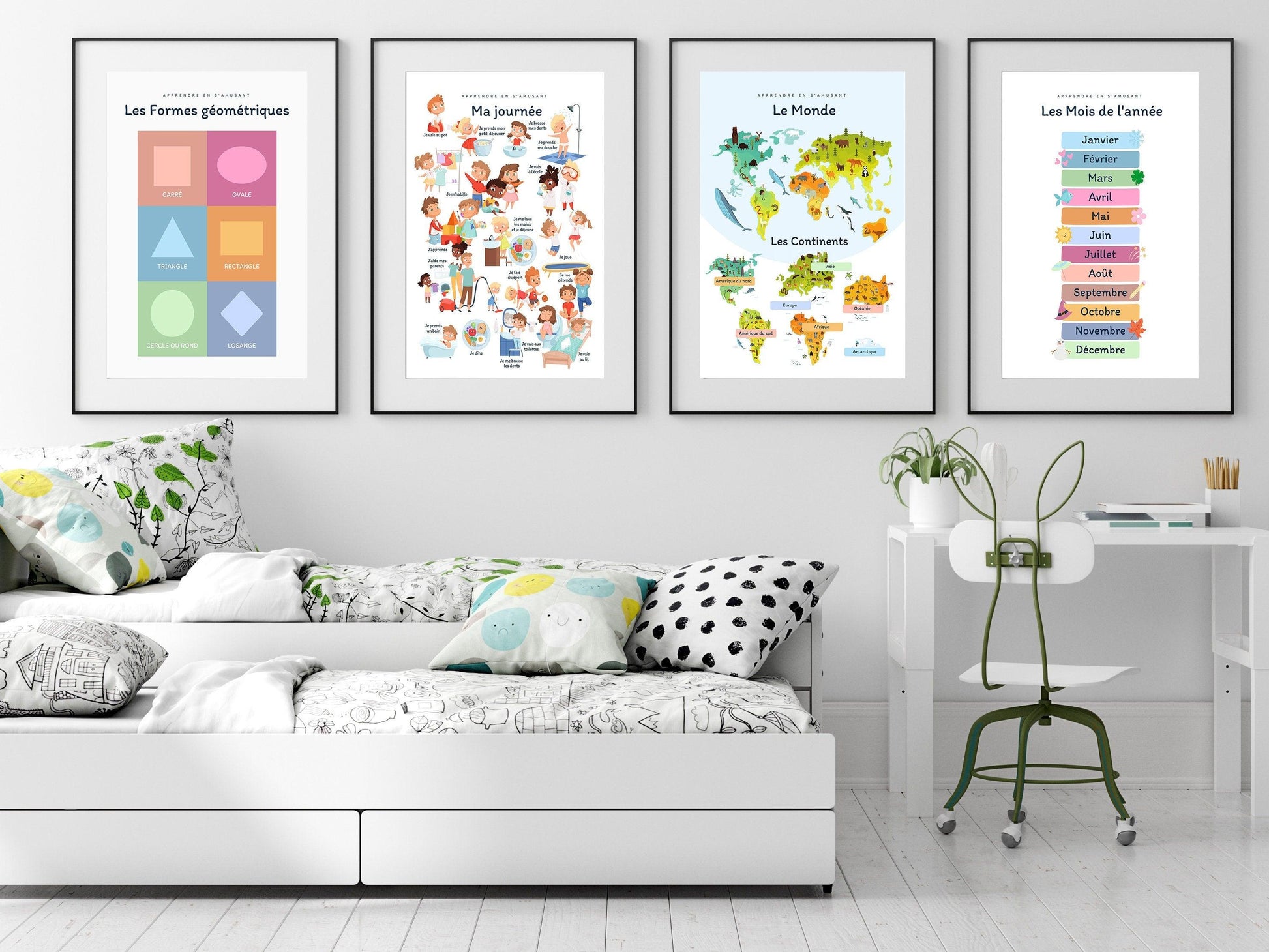 Affiche Ma journée - se doucher, aller à l'école - chambre enfant école maternelle primaire - poster enfant garçon et fille apprentissage - Imagine.affiche