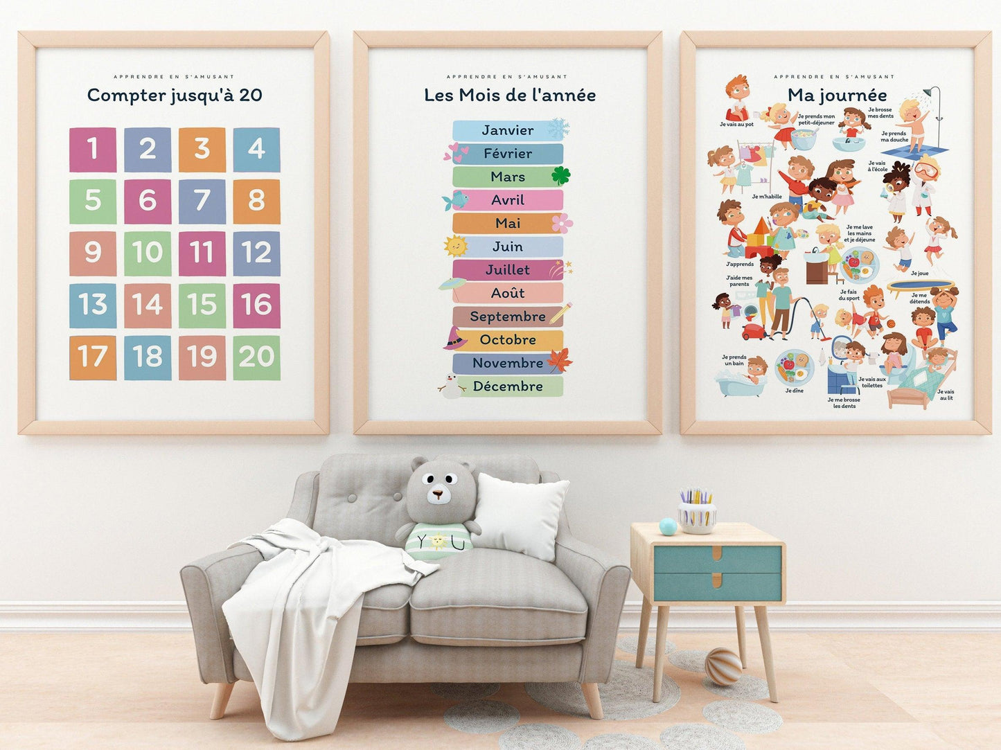 Affiche Ma journée - se doucher, aller à l'école - chambre enfant école maternelle primaire - poster enfant garçon et fille apprentissage - Imagine.affiche