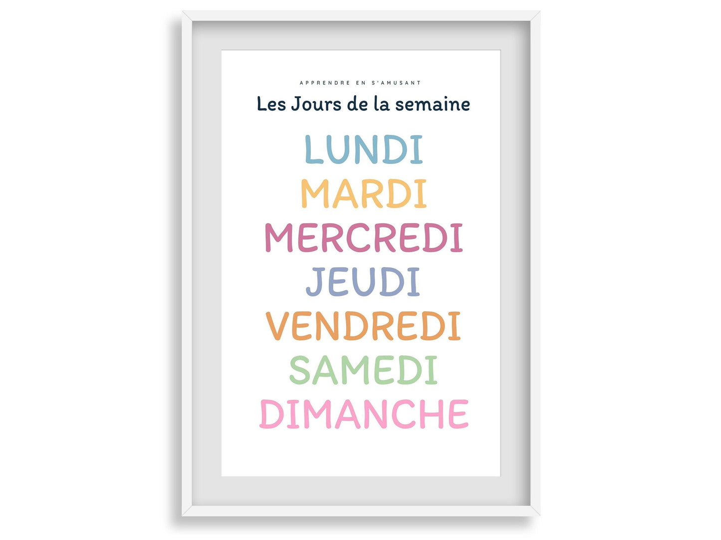 Affiche Les jours de la semaine - lundi mardi samedi chambre enfant école maternelle primaire - poster enfant garçon et fille apprentissage - Imagine.affiche