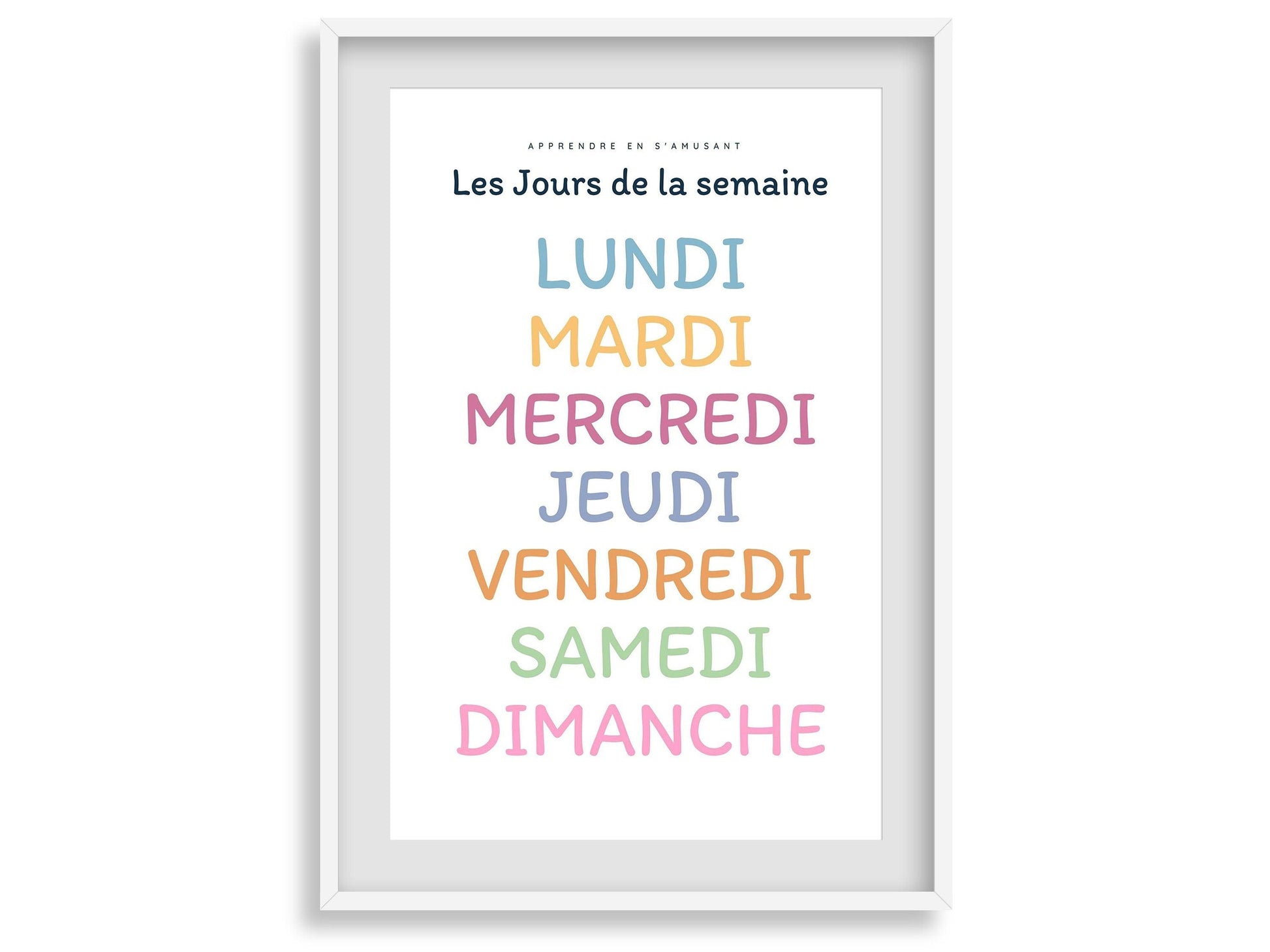 Affiche Les jours de la semaine - lundi mardi samedi chambre enfant école maternelle primaire - poster enfant garçon et fille apprentissage - Imagine.affiche