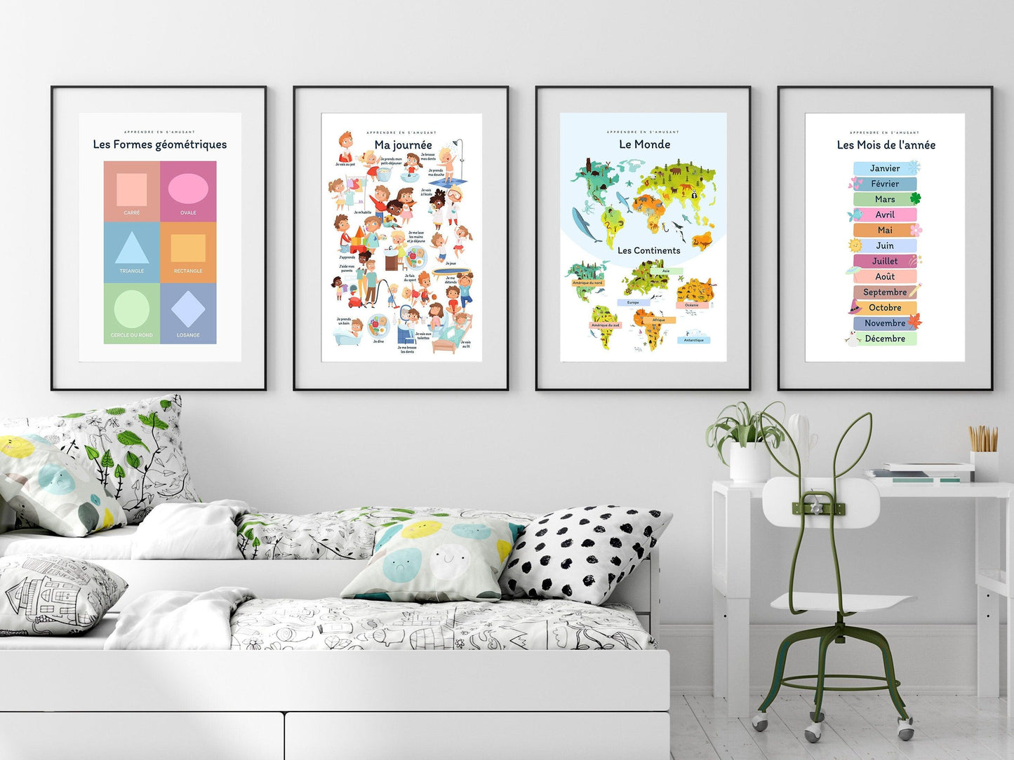 Affiche Les mois de l'année - Janvier février mars avril - enfant école maternelle primaire - poster enfant garçon et fille apprentissage - Imagine.affiche