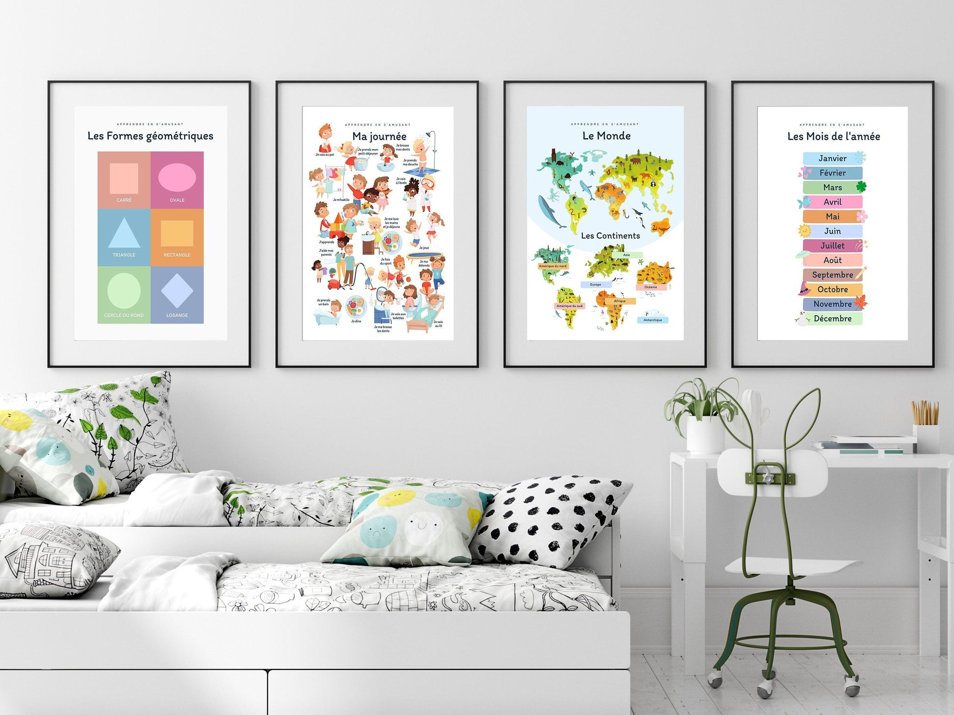 Affiche Les mois de l'année - Janvier février mars avril - enfant école maternelle primaire - poster enfant garçon et fille apprentissage - Imagine.affiche