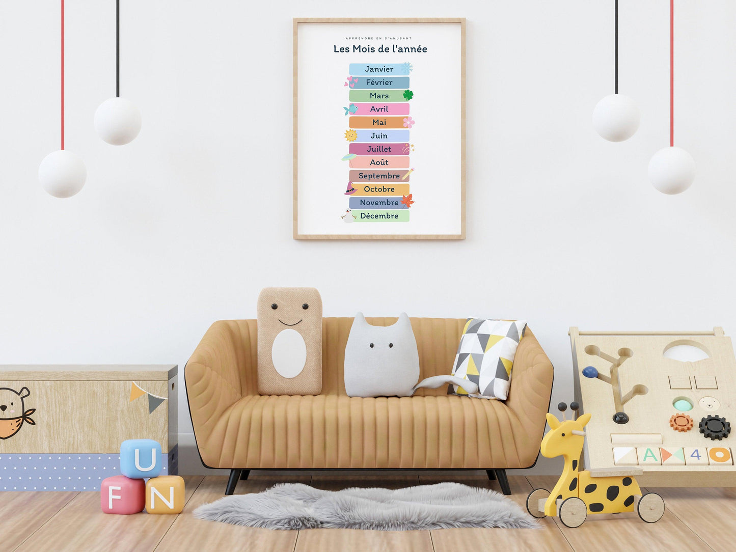 Affiche Les mois de l'année - Janvier février mars avril - enfant école maternelle primaire - poster enfant garçon et fille apprentissage - Imagine.affiche