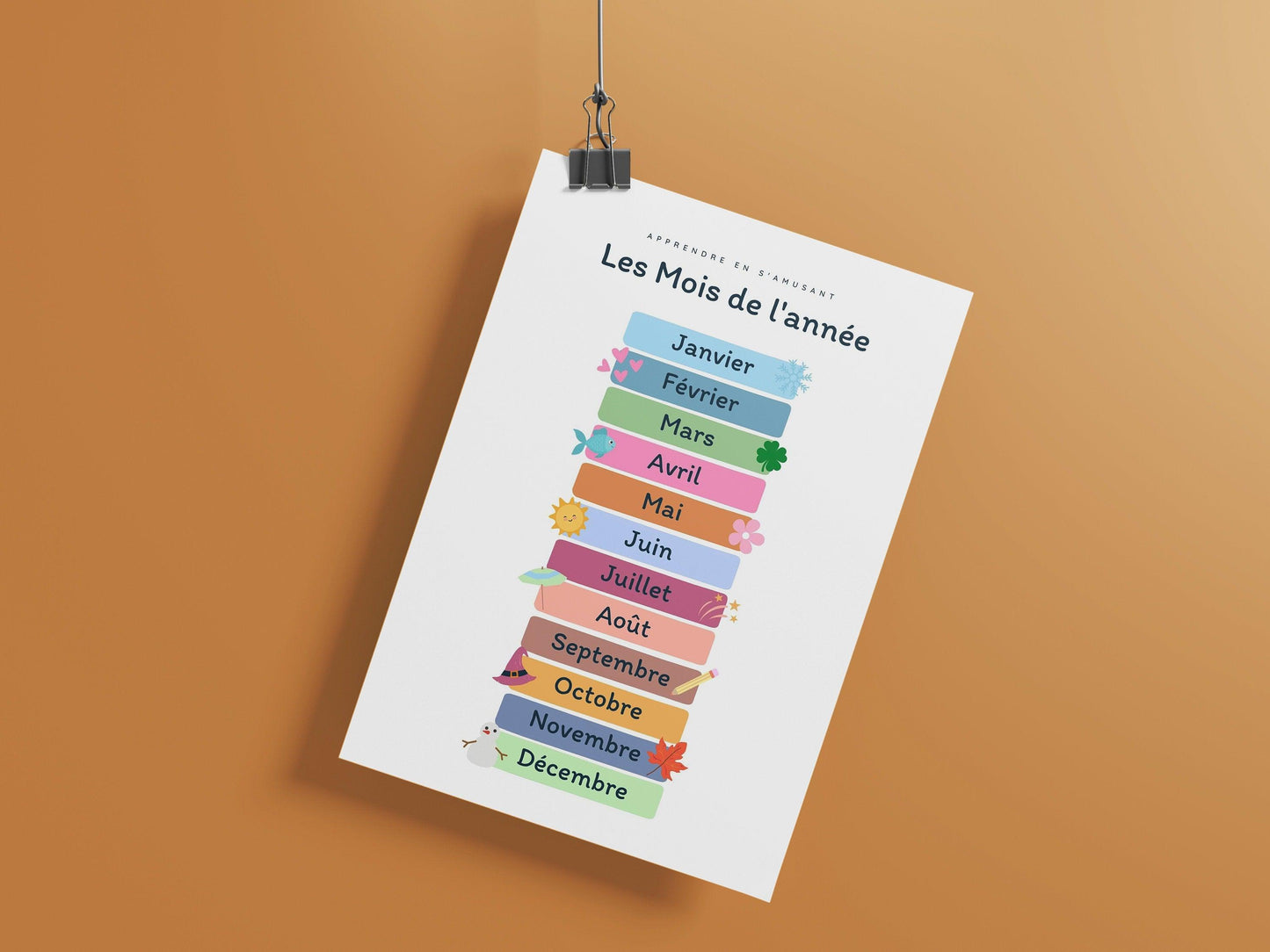 Affiche Les mois de l'année - Janvier février mars avril - enfant école maternelle primaire - poster enfant garçon et fille apprentissage - Imagine.affiche