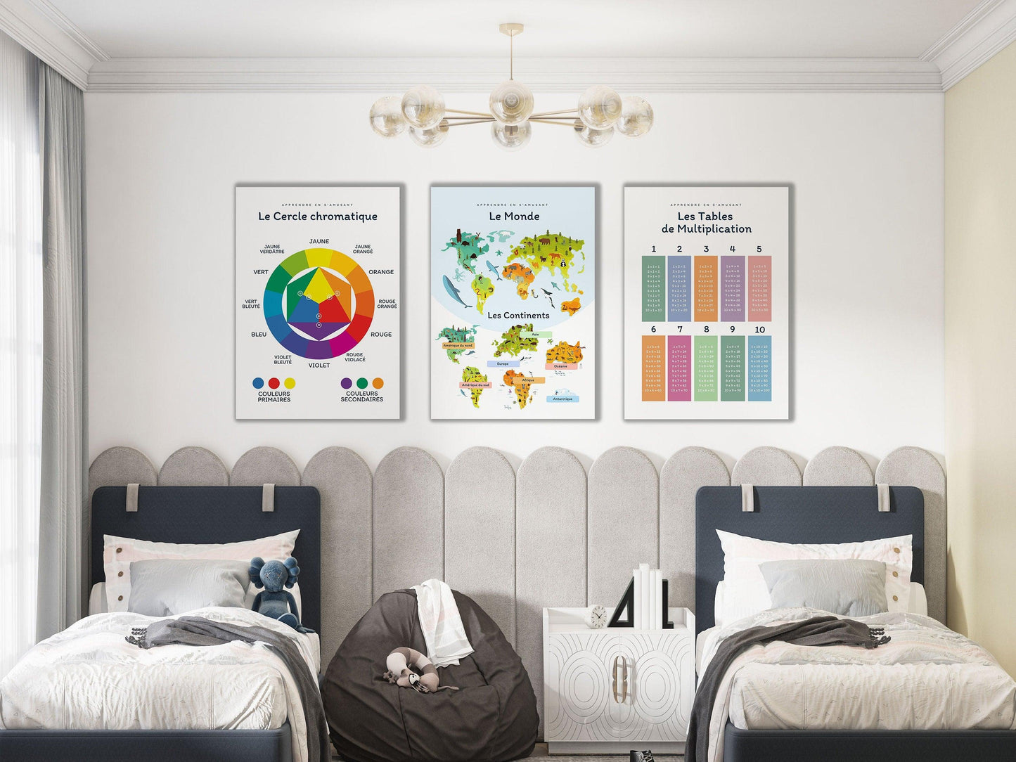 Affiche Le monde et les continents - Europe Amérique - enfant école maternelle primaire - poster enfant garçon et fille apprentissage - Imagine.affiche