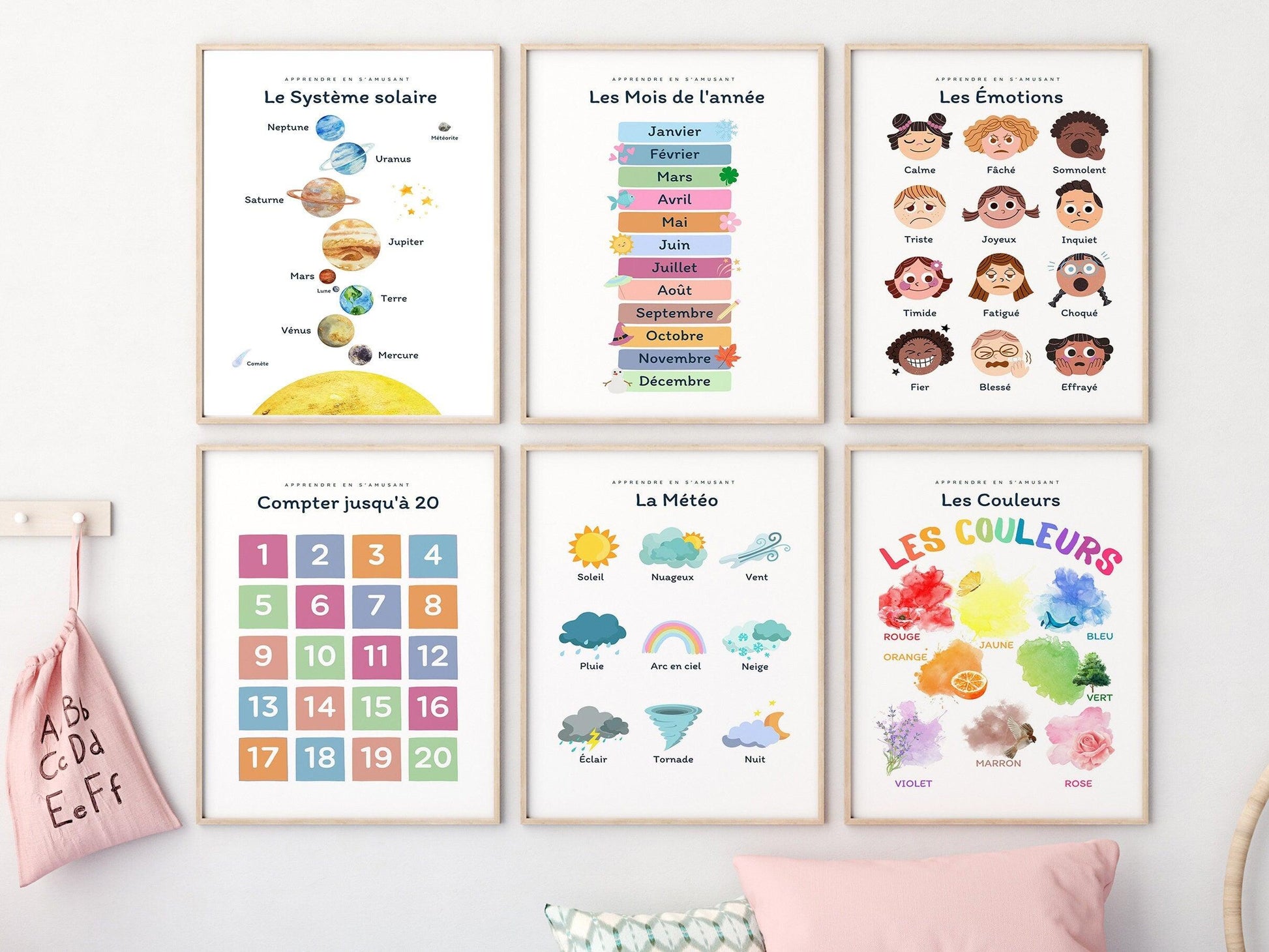 Affiche Le système solaire - les planètes, soleil, univers - enfant école maternelle primaire - poster enfant garçon et fille apprentissage - Imagine.affiche