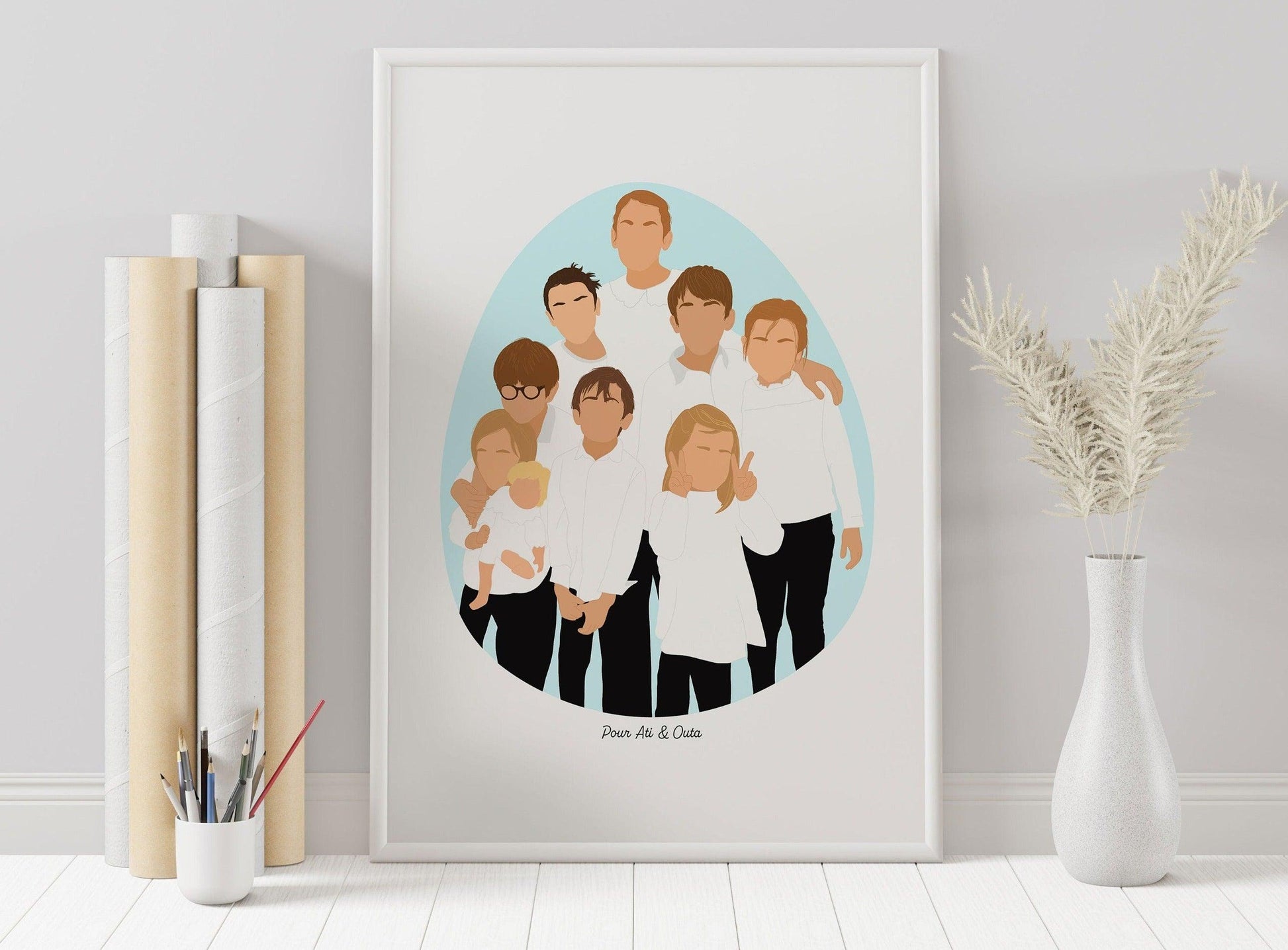 Affiche Portrait personnalisé couple bebe famille soeur frère papi mamie chien - cadeau maman papa anniversaire mariage naissance bapteme - Imagine.affiche