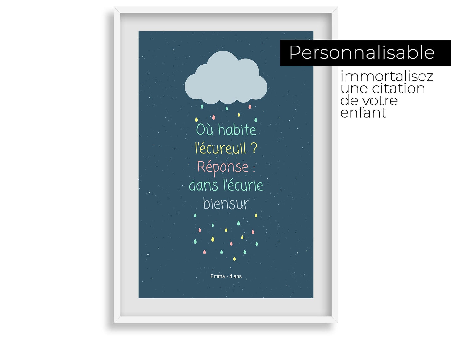 Affiche phrase d'enfant à personnaliser - anniversaire noël - maman papa - cadeau idéal - enfant bébé - souvenir personnalisable citation - Imagine.affiche