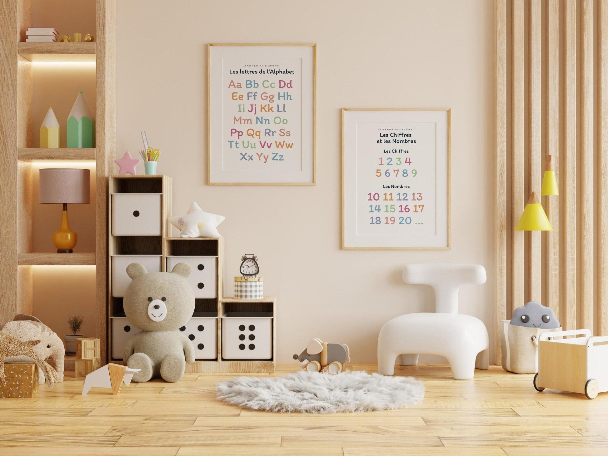 Affiche Apprendre les lettres de l'alphabet A B C D E F G H pour chambre enfant école, maternelle, primaire - poster enfant garçon et fille - Imagine.affiche