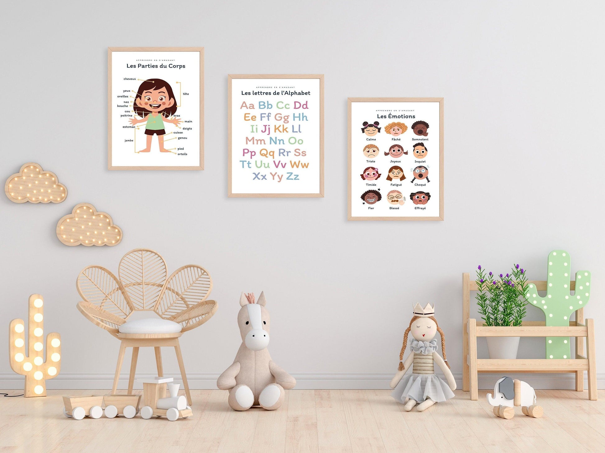 Affiche Apprendre les lettres de l'alphabet A B C D E F G H pour chambre enfant école, maternelle, primaire - poster enfant garçon et fille - Imagine.affiche