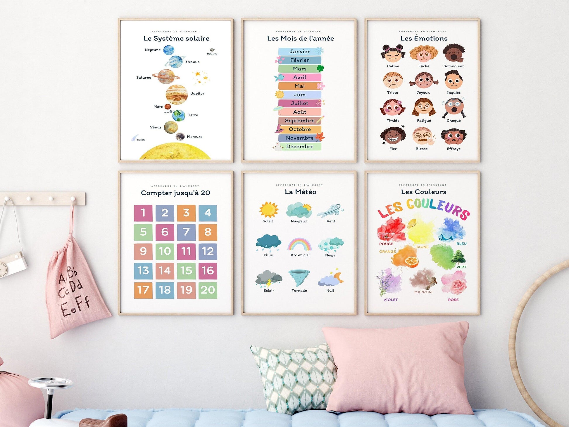 Affiche Apprendre à Compter jusqu'à 20 - 1 2 3 4 pour chambre enfant école maternelle primaire - poster enfant garçon et fille apprentissage - Imagine.affiche