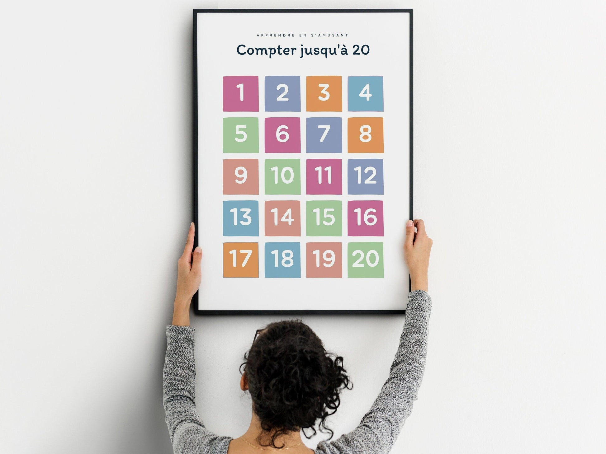 Affiche Apprendre à Compter jusqu'à 20 - 1 2 3 4 pour chambre enfant école maternelle primaire - poster enfant garçon et fille apprentissage - Imagine.affiche