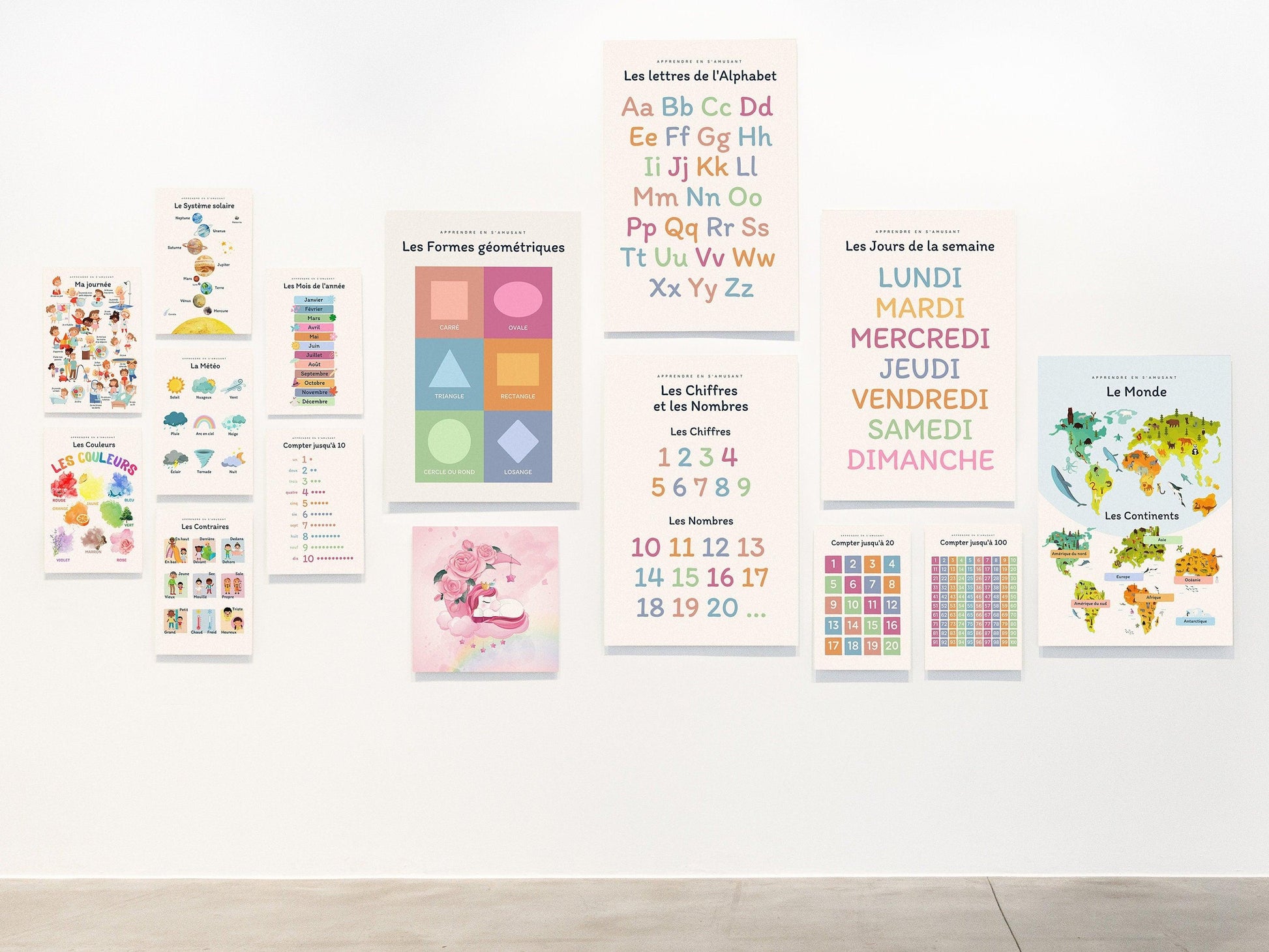Affiche Apprendre à Compter jusqu'à 100 - 1 2 3 4 pour chambre enfant école maternelle primaire poster enfant garçon et fille apprentissage - Imagine.affiche