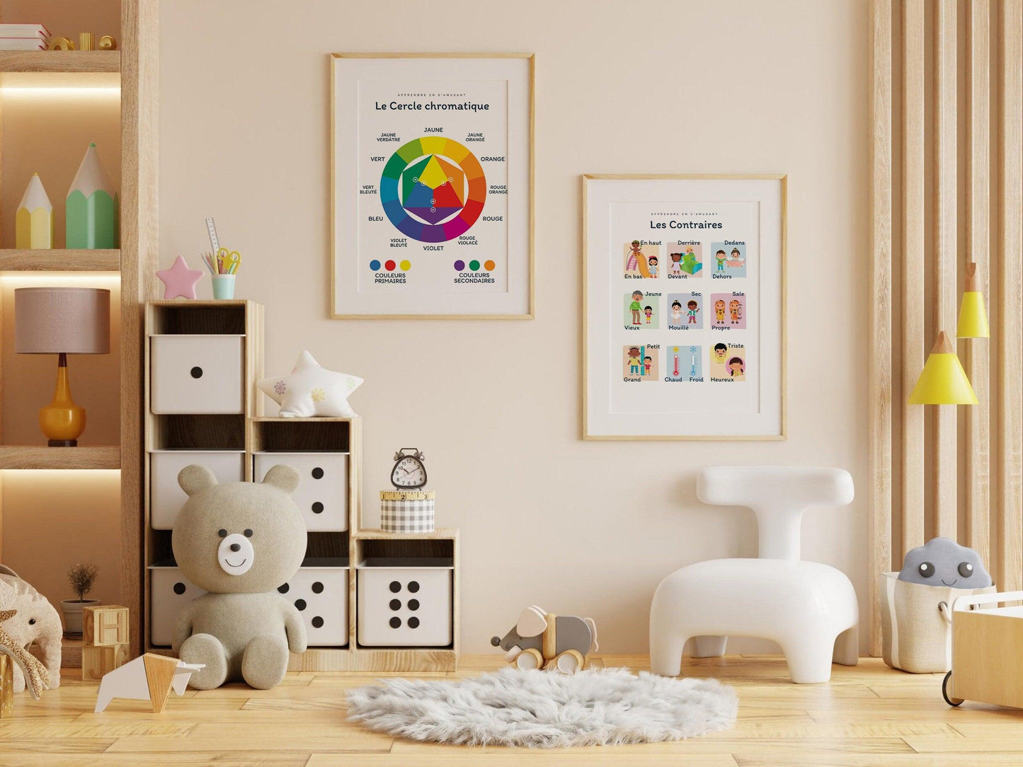 Affiche Les Contraires haut bas devant derrière pour chambre enfant école maternelle primaire - poster enfant garçon et fille apprentissage - Imagine.affiche