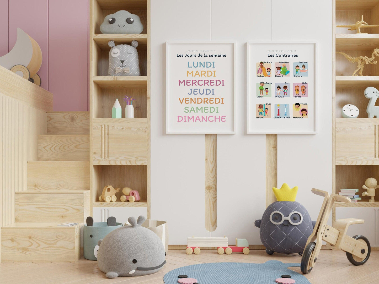 Affiche Les Contraires haut bas devant derrière pour chambre enfant école maternelle primaire - poster enfant garçon et fille apprentissage - Imagine.affiche