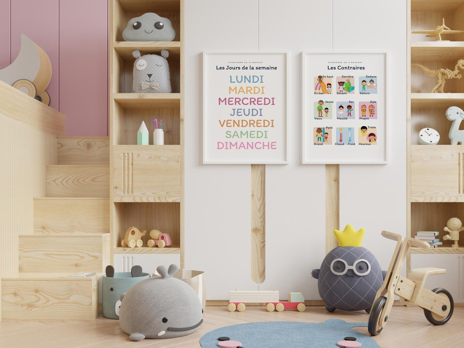 Affiche Les Contraires haut bas devant derrière pour chambre enfant école maternelle primaire - poster enfant garçon et fille apprentissage - Imagine.affiche
