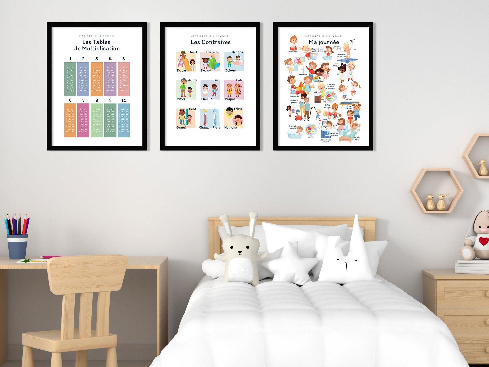 Affiche Les Contraires haut bas devant derrière pour chambre enfant école maternelle primaire - poster enfant garçon et fille apprentissage - Imagine.affiche