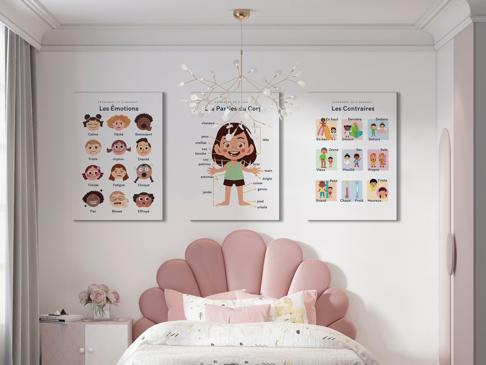 Affiche Les Contraires haut bas devant derrière pour chambre enfant école maternelle primaire - poster enfant garçon et fille apprentissage - Imagine.affiche