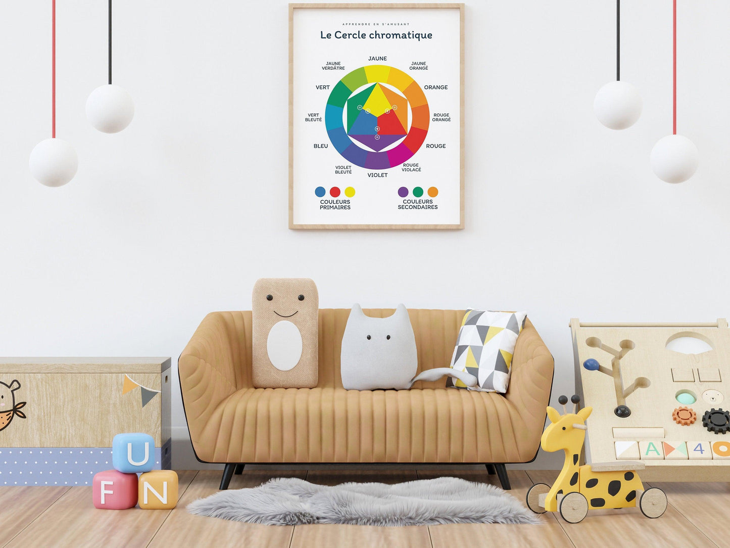 Affiche Les couleurs le cercle chromatique - salon ou chambre enfant école maternelle primaire - poster enfant garçon et fille apprentissage - Imagine.affiche