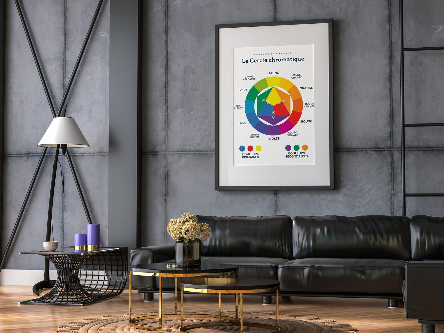 Affiche Les couleurs le cercle chromatique - salon ou chambre enfant école maternelle primaire - poster enfant garçon et fille apprentissage - Imagine.affiche