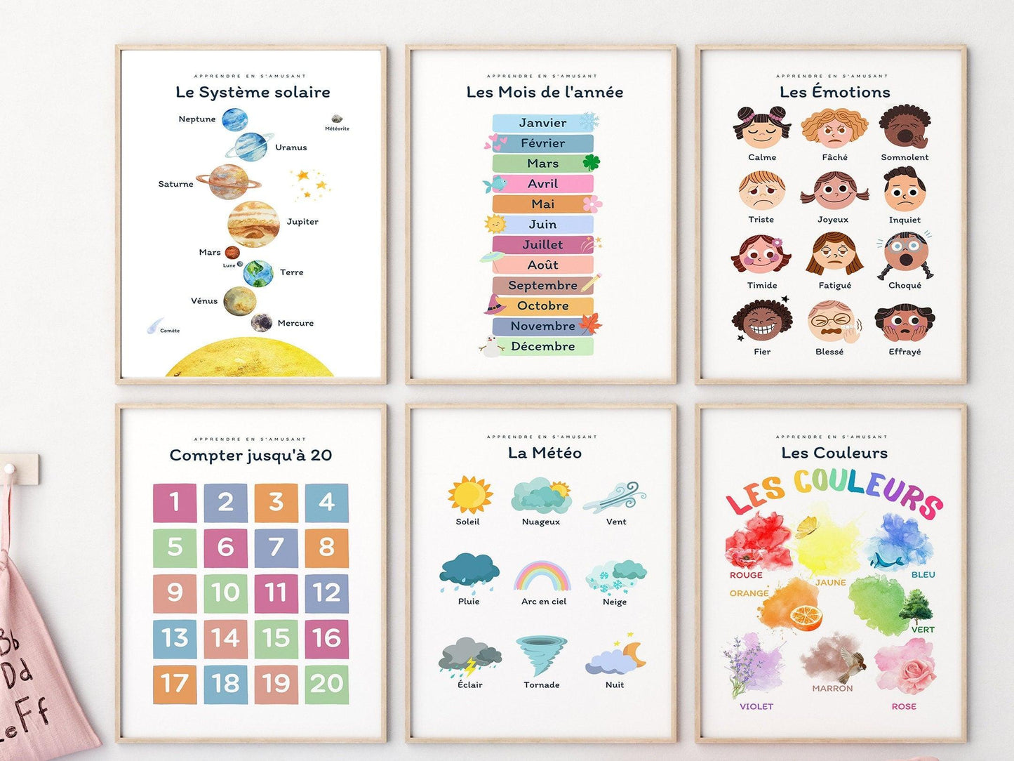 Affiche Les couleurs rouge bleu jaune salle de jeu - chambre enfant école maternelle primaire - poster enfant garçon et fille apprentissage - Imagine.affiche