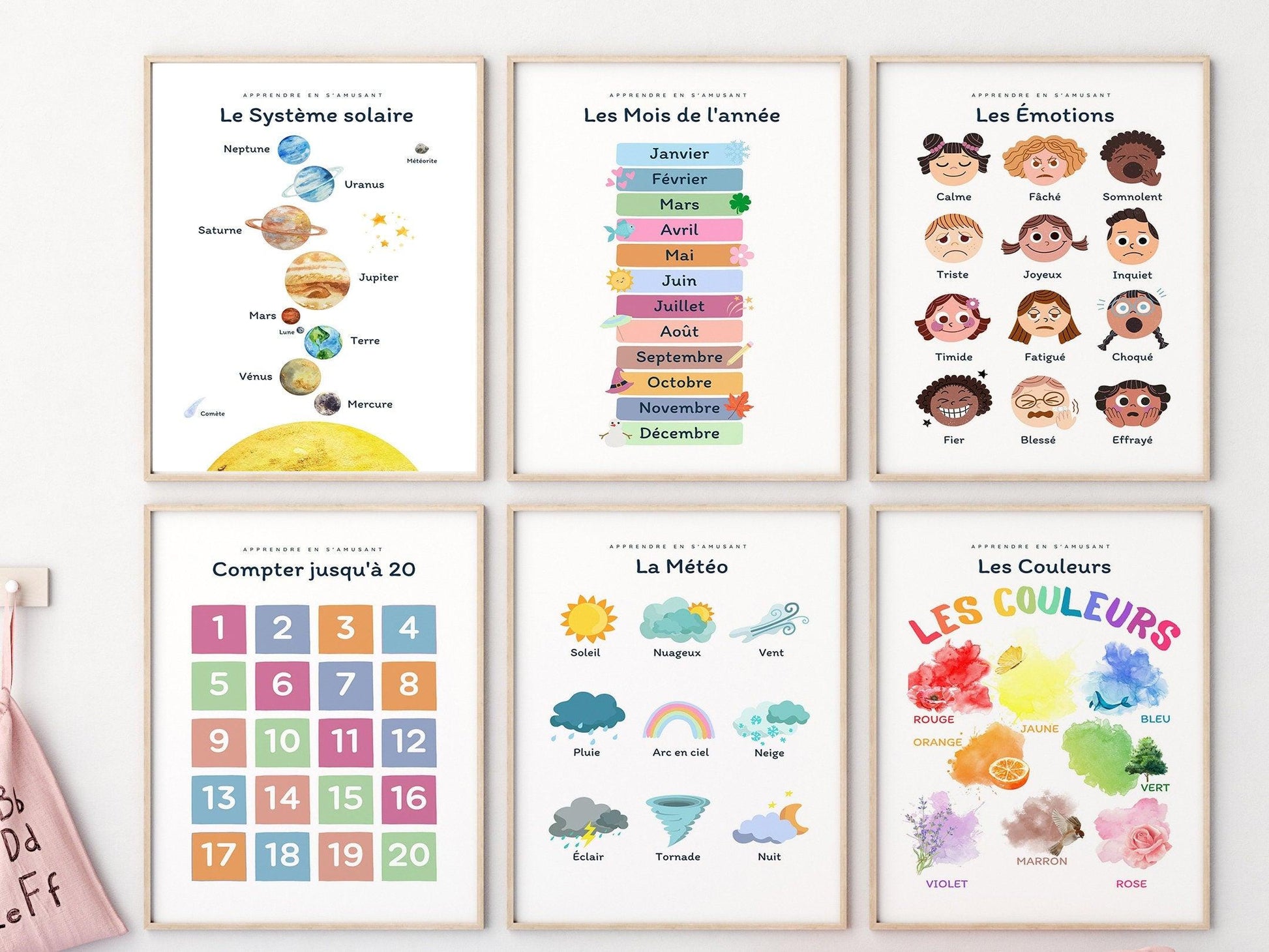 Affiche Les couleurs rouge bleu jaune salle de jeu - chambre enfant école maternelle primaire - poster enfant garçon et fille apprentissage - Imagine.affiche