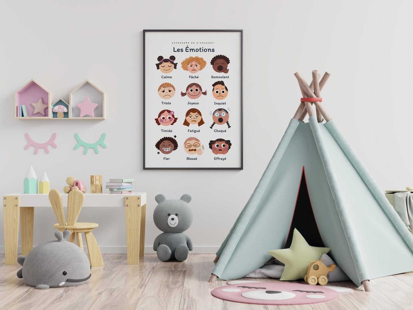 Affiche Les émotions - calme colère triste effrayé - chambre enfant école maternelle primaire - poster enfant garçon et fille apprentissage - Imagine.affiche