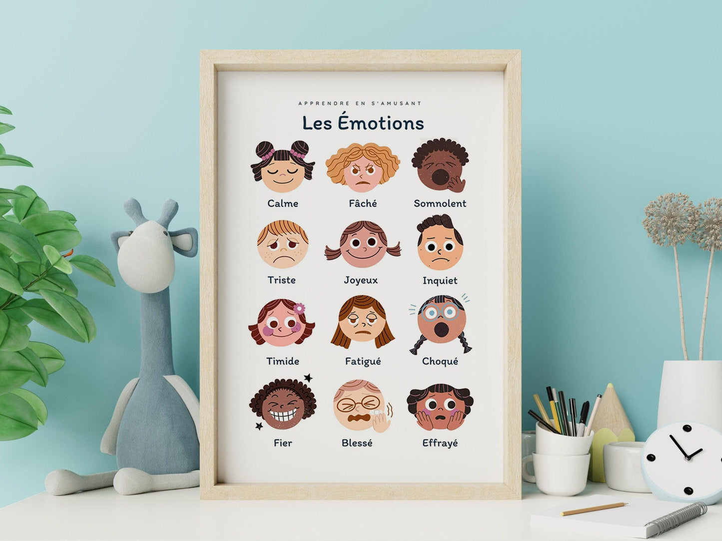 Affiche Les émotions - calme colère triste effrayé - chambre enfant école maternelle primaire - poster enfant garçon et fille apprentissage - Imagine.affiche