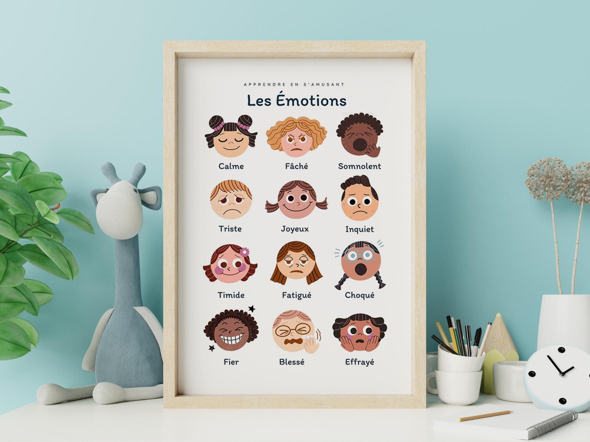 Affiche Les émotions -  calme colère triste effrayé - chambre enfant école maternelle primaire - poster enfant garçon et fille apprentissage - Imagine.affiche