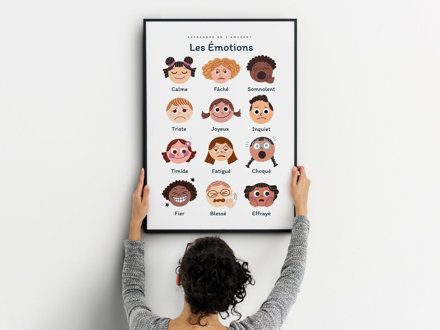 Affiche Les émotions - calme colère triste effrayé - chambre enfant école maternelle primaire - poster enfant garçon et fille apprentissage - Imagine.affiche