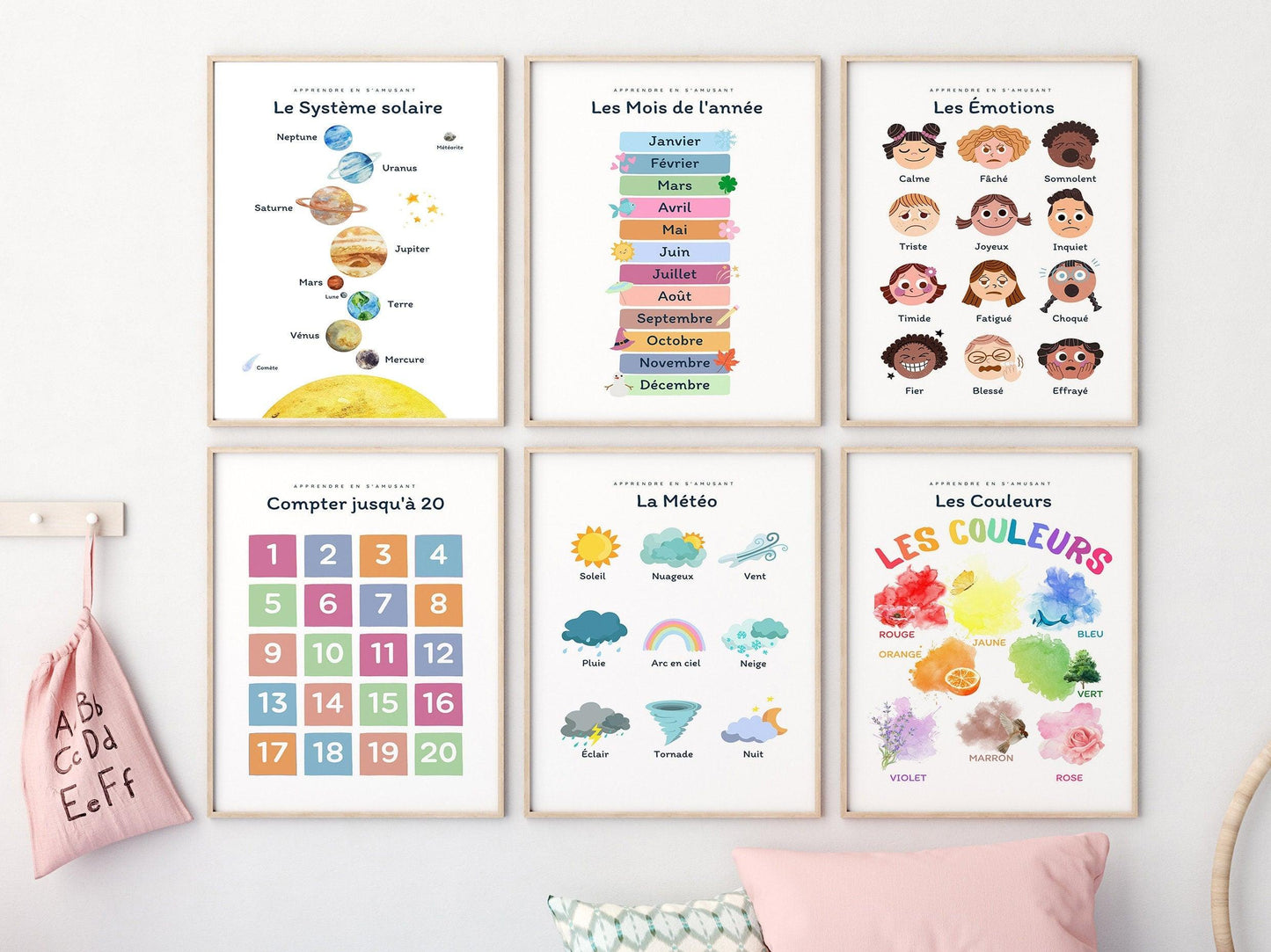 Affiche Les émotions - calme colère triste effrayé - chambre enfant école maternelle primaire - poster enfant garçon et fille apprentissage - Imagine.affiche