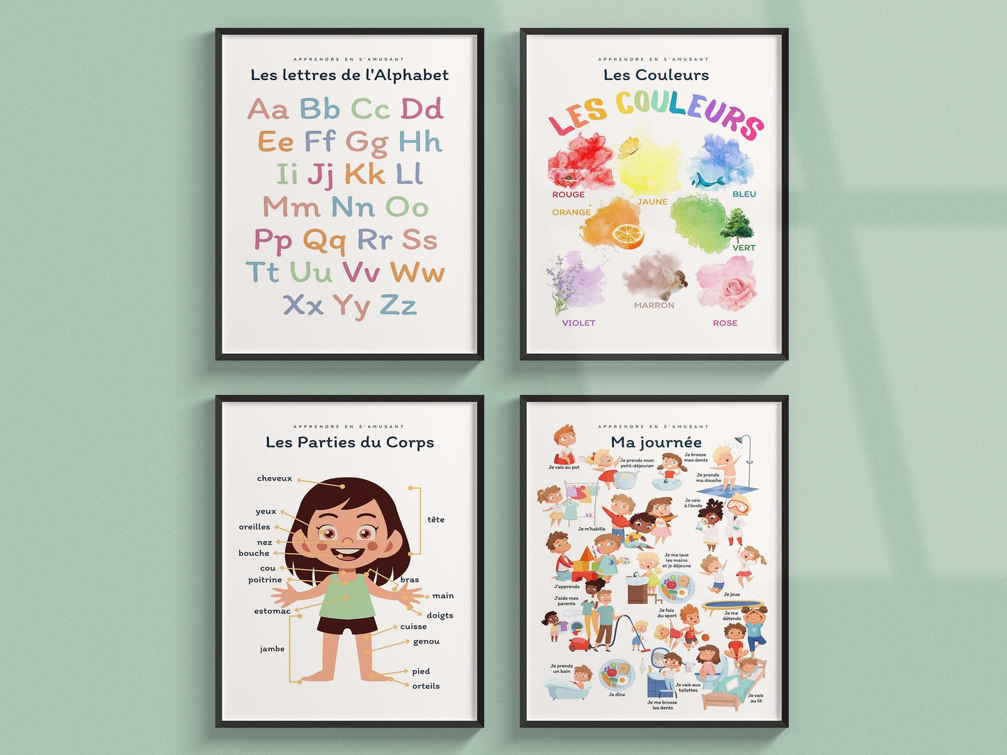Affiche Ma journée - se doucher, aller à l'école - chambre enfant école maternelle primaire - poster enfant garçon et fille apprentissage - Imagine.affiche