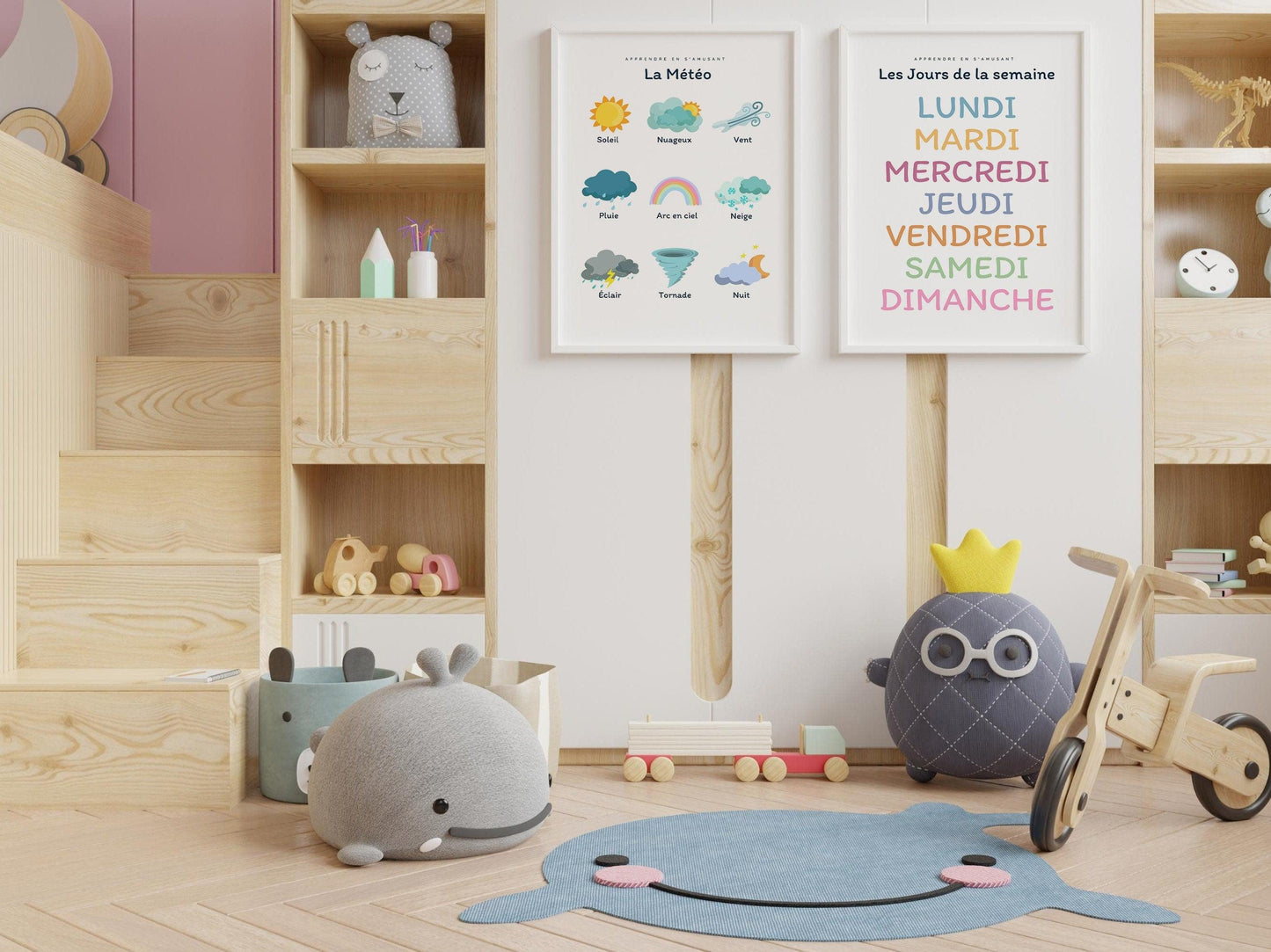 Affiche Les jours de la semaine - lundi mardi samedi chambre enfant école maternelle primaire - poster enfant garçon et fille apprentissage - Imagine.affiche