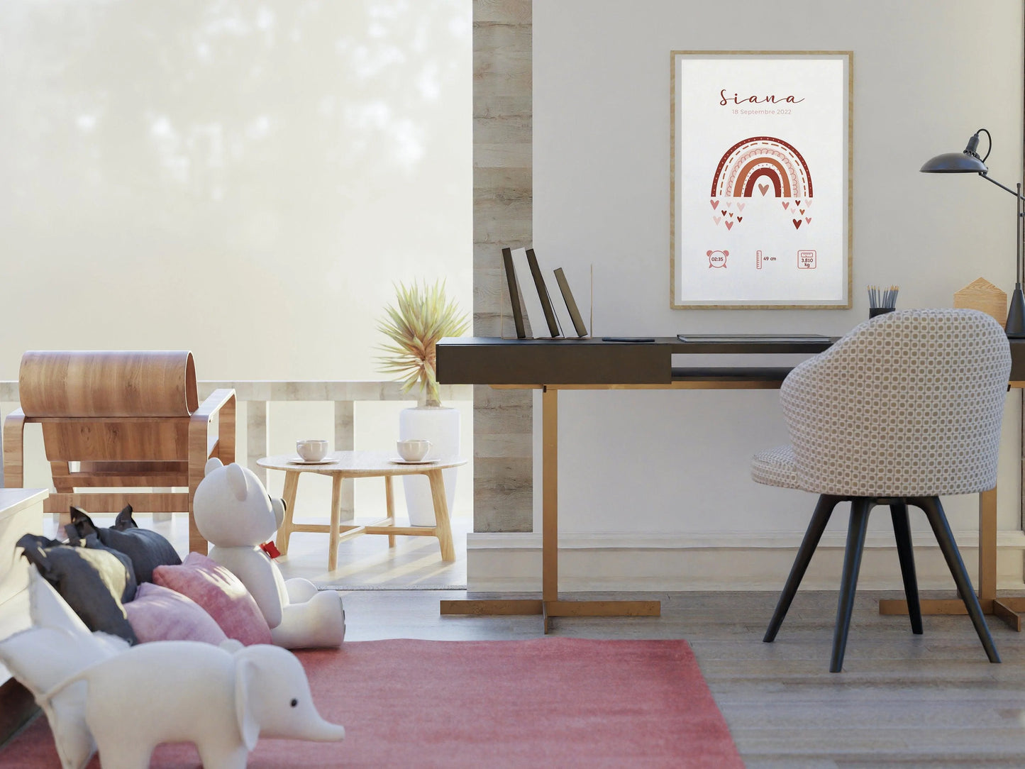 Affiche de naissance personnalisée "Arc en ciel" idée cadeau souvenir avec Prénom poids taille et heure en Décoration chambre enfants bébé - Imagine.affiche