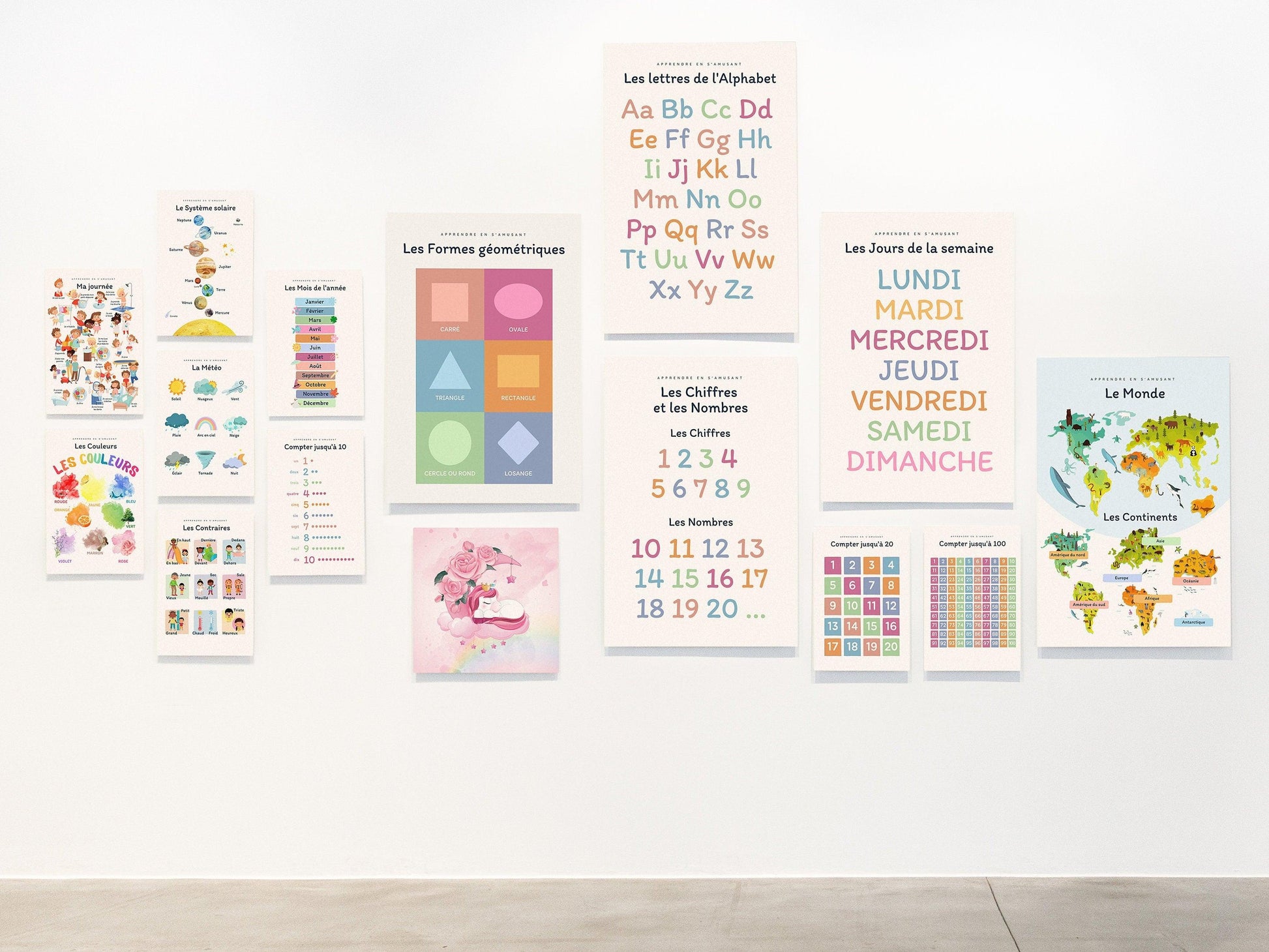 Affiche Les mois de l'année - Janvier février mars avril - enfant école maternelle primaire - poster enfant garçon et fille apprentissage - Imagine.affiche