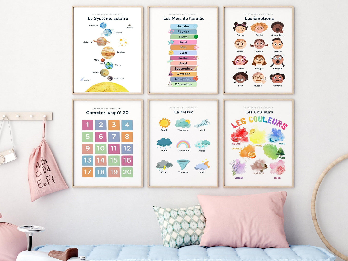Affiche Les mois de l'année - Janvier février mars avril - enfant école maternelle primaire - poster enfant garçon et fille apprentissage - Imagine.affiche