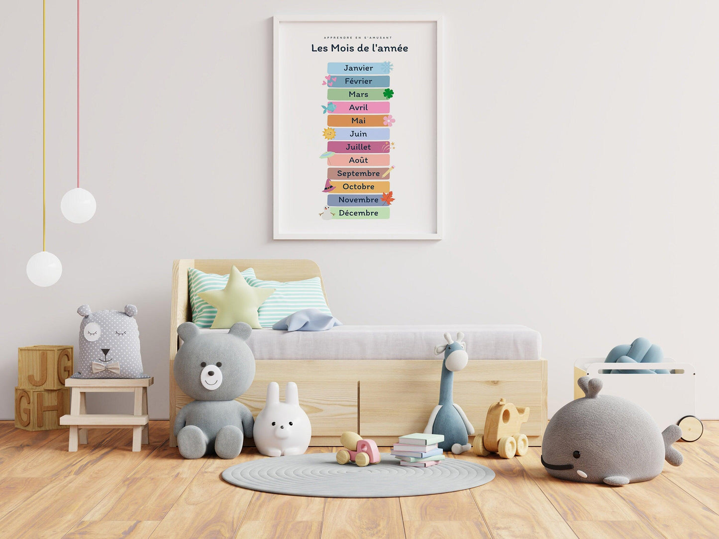 Affiche Les mois de l'année - Janvier février mars avril - enfant école maternelle primaire - poster enfant garçon et fille apprentissage - Imagine.affiche