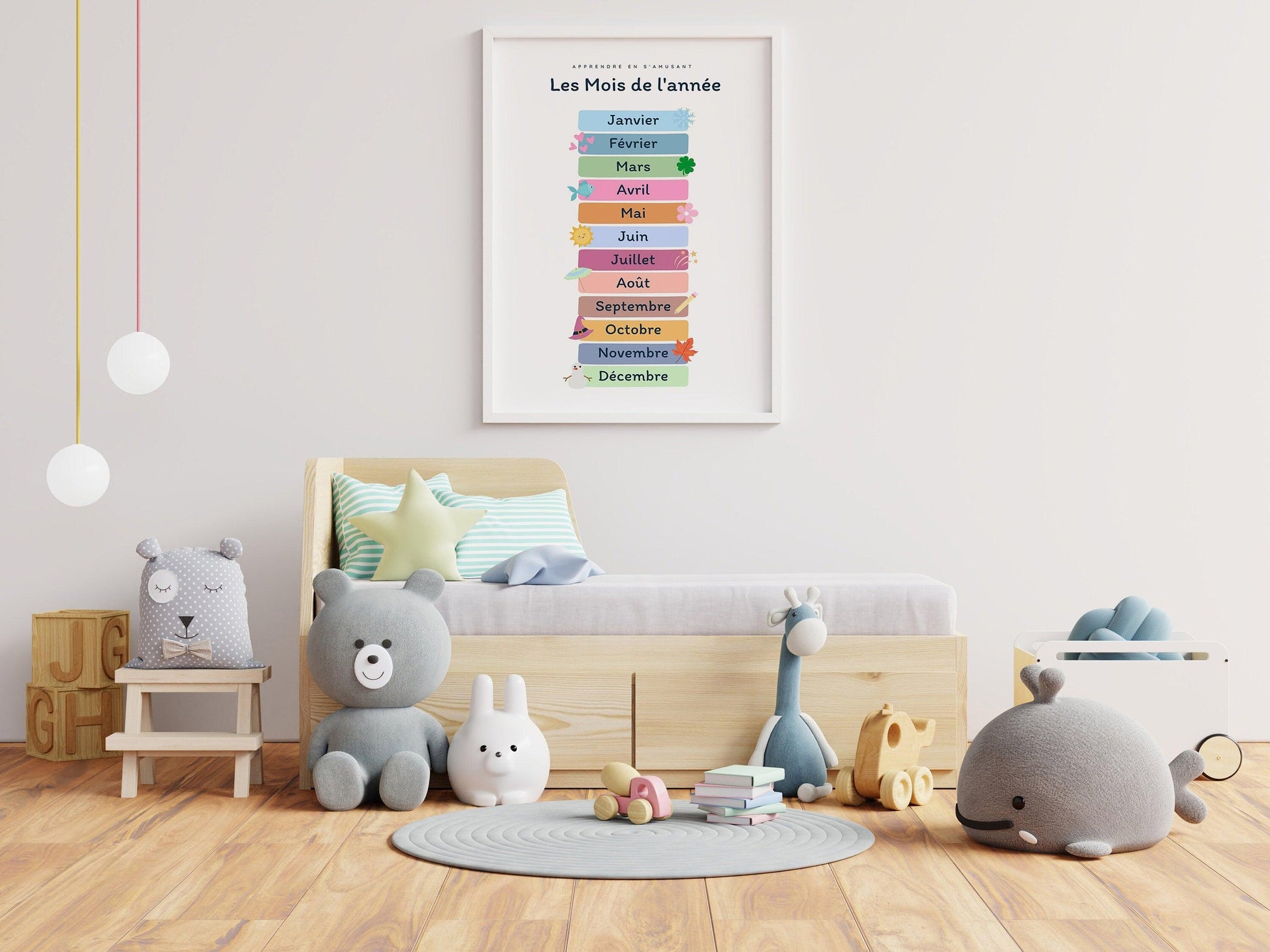 Affiche Les mois de l'année - Janvier février mars avril - enfant école maternelle primaire - poster enfant garçon et fille apprentissage - Imagine.affiche